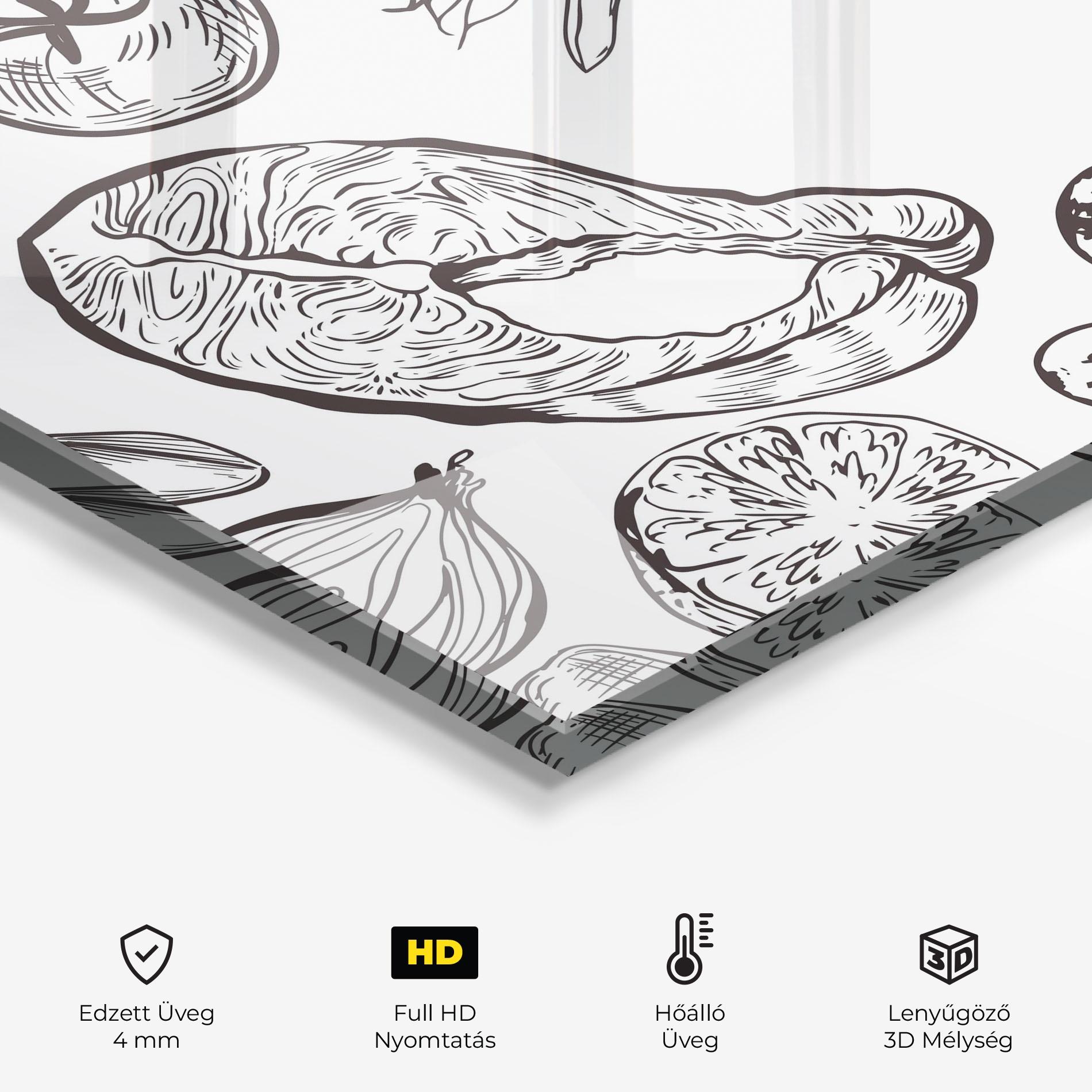 Konyhai üveg hátfal Grey Line Food mockup 2