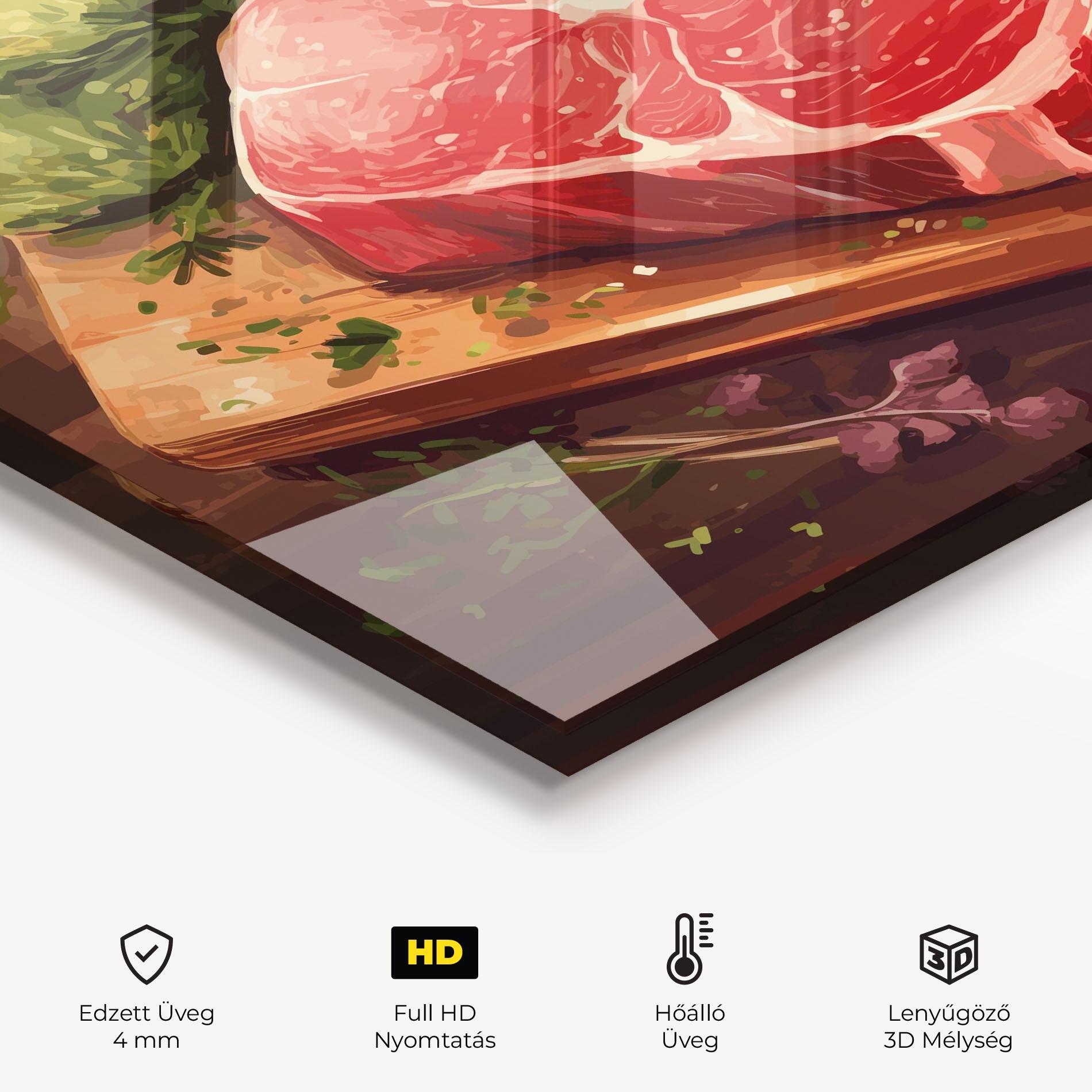 Konyhai üveg hátfal Meat Preparing mockup 2