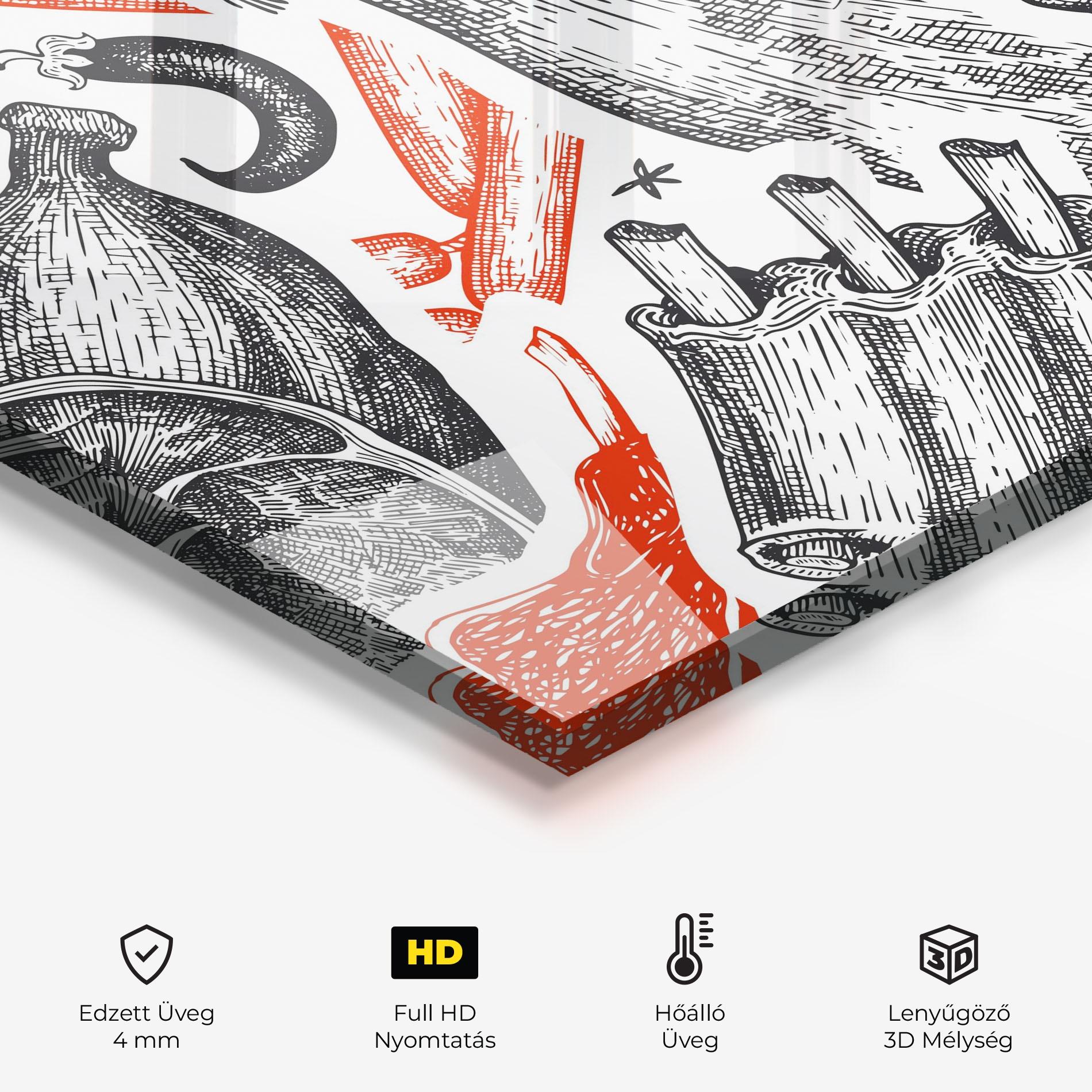 Konyhai üveg hátfal Orange Grey Meat mockup 2