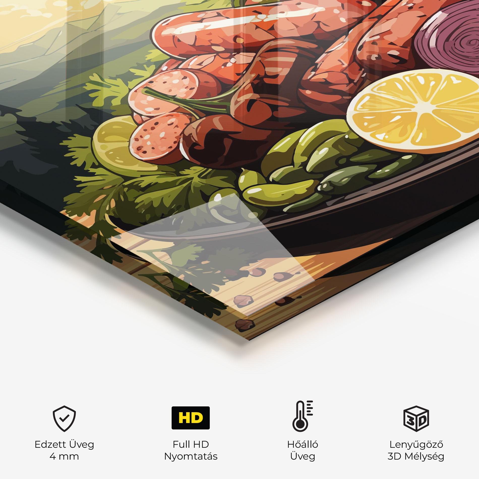 Konyhai üveg hátfal Sunset Sousages mockup 2