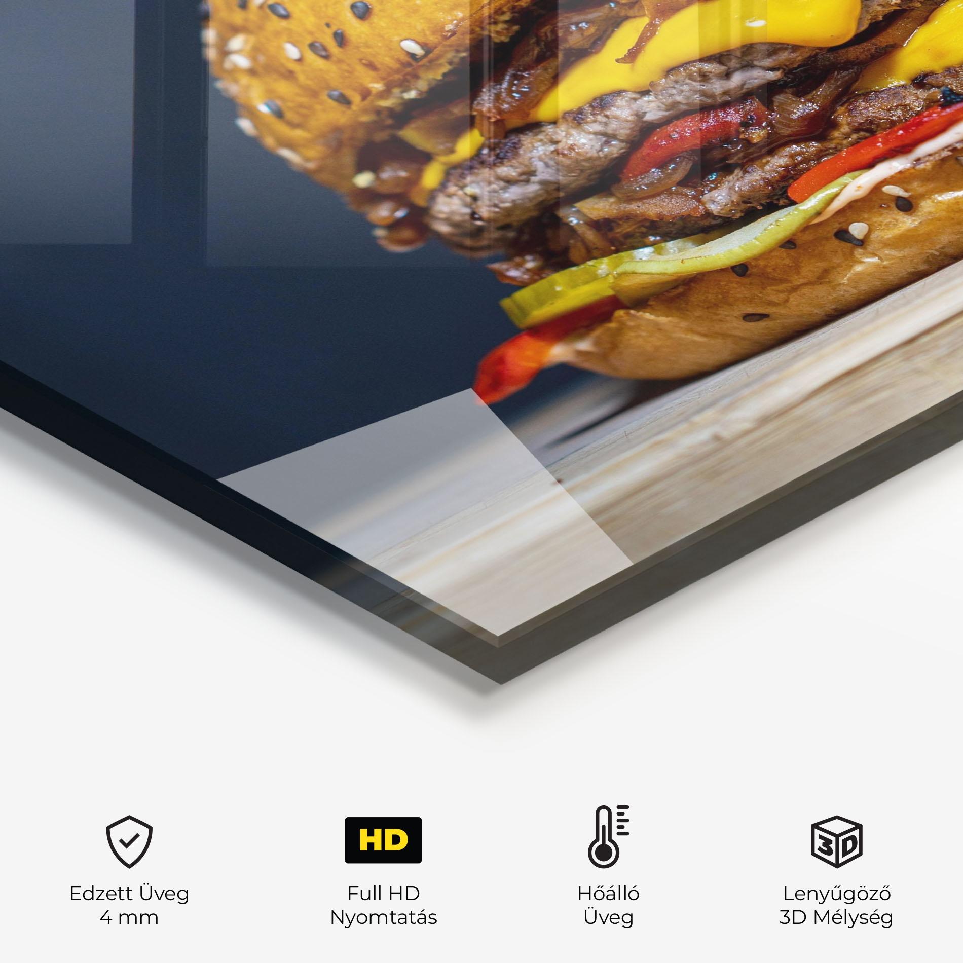 Konyhai üveg hátfal Tasty Hamburger mockup 2