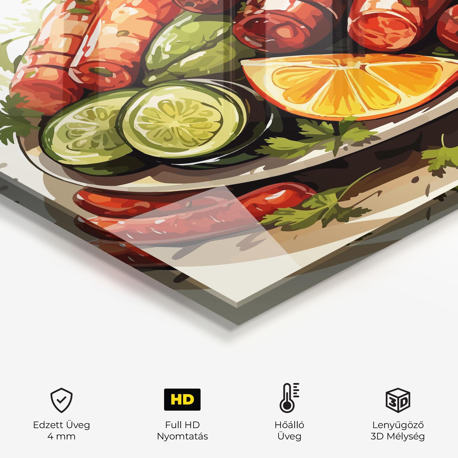 Konyhai üveg hátfal Tasty Sousages mockup 2