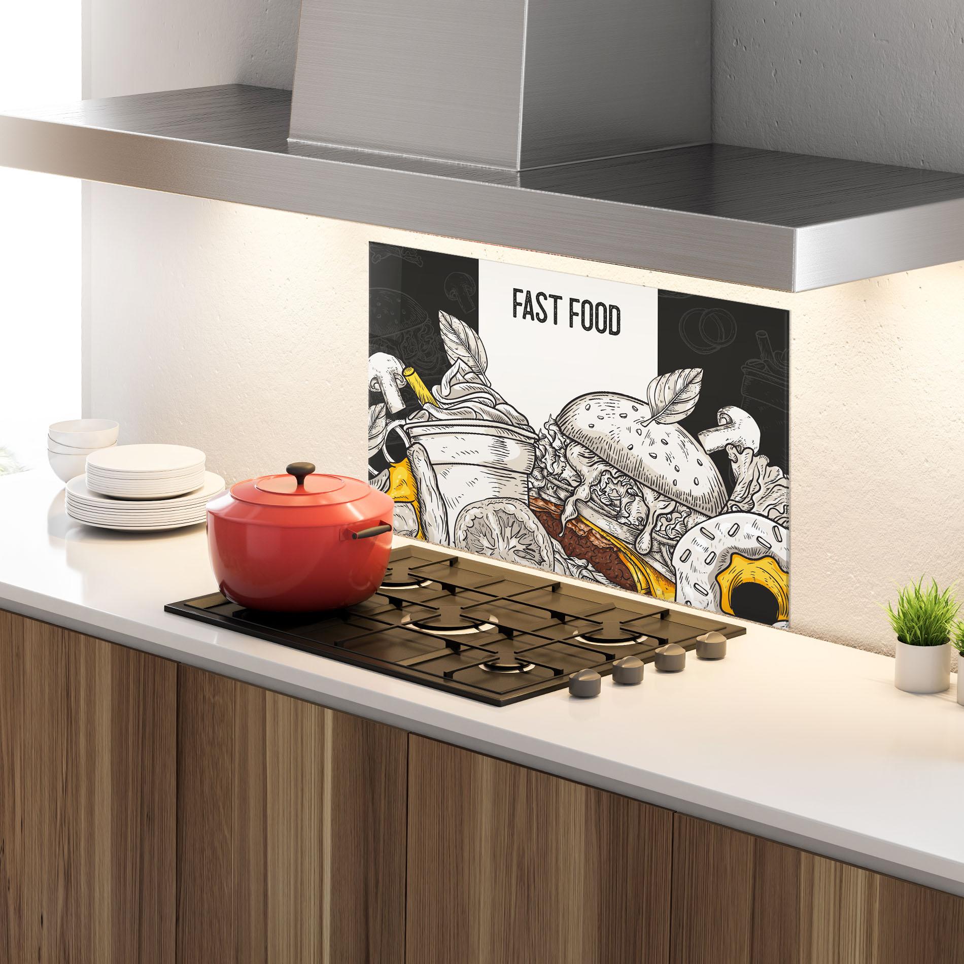 Konyhai üveg hátfal Fast Food mockup 4