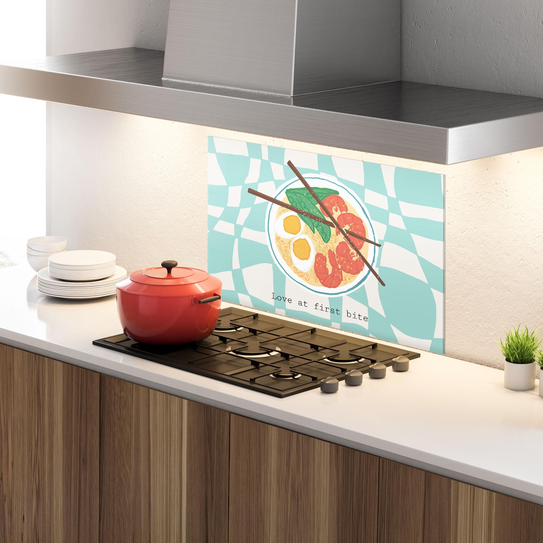 Konyhai üveg hátfal Food Love mockup 4