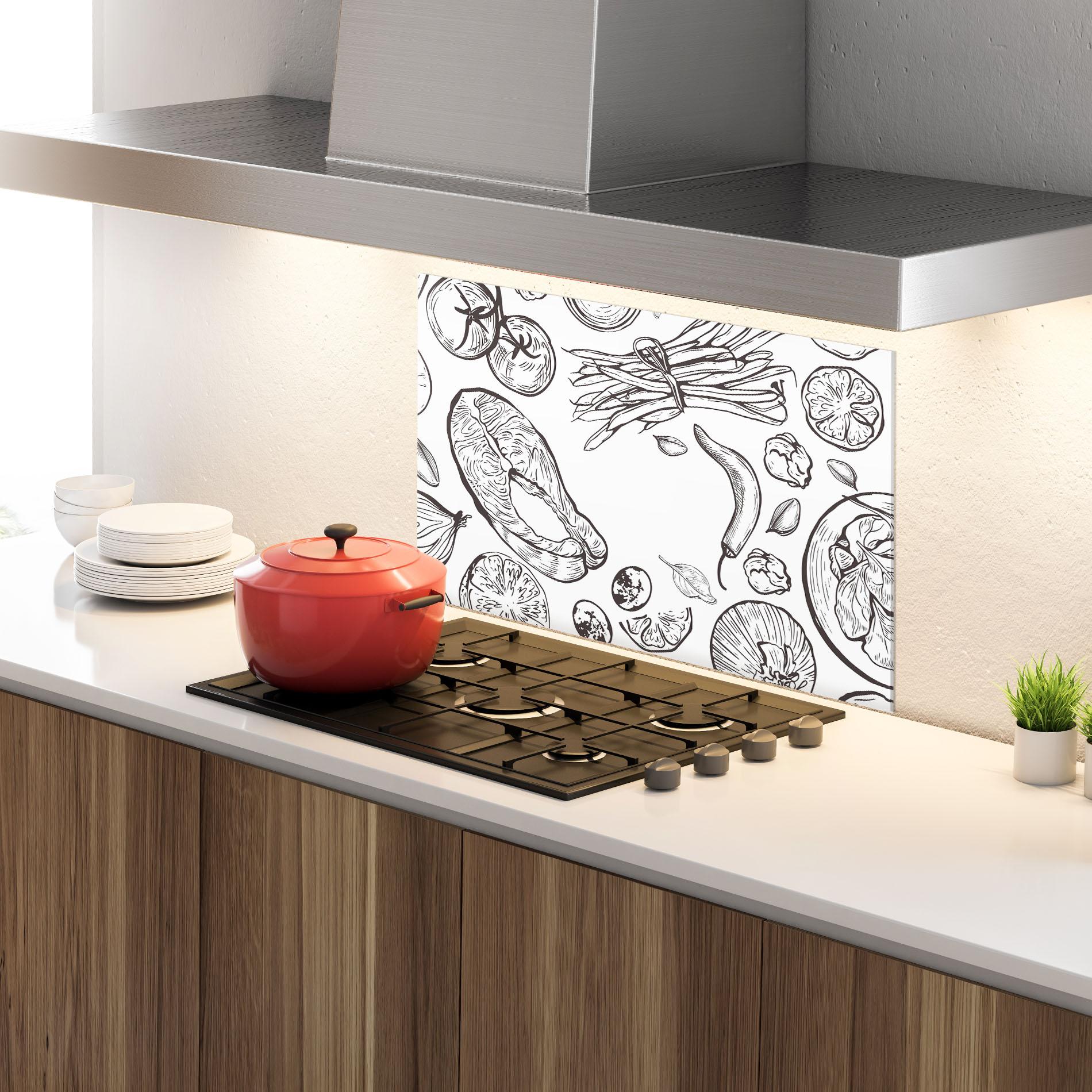 Konyhai üveg hátfal Grey Line Food mockup 4