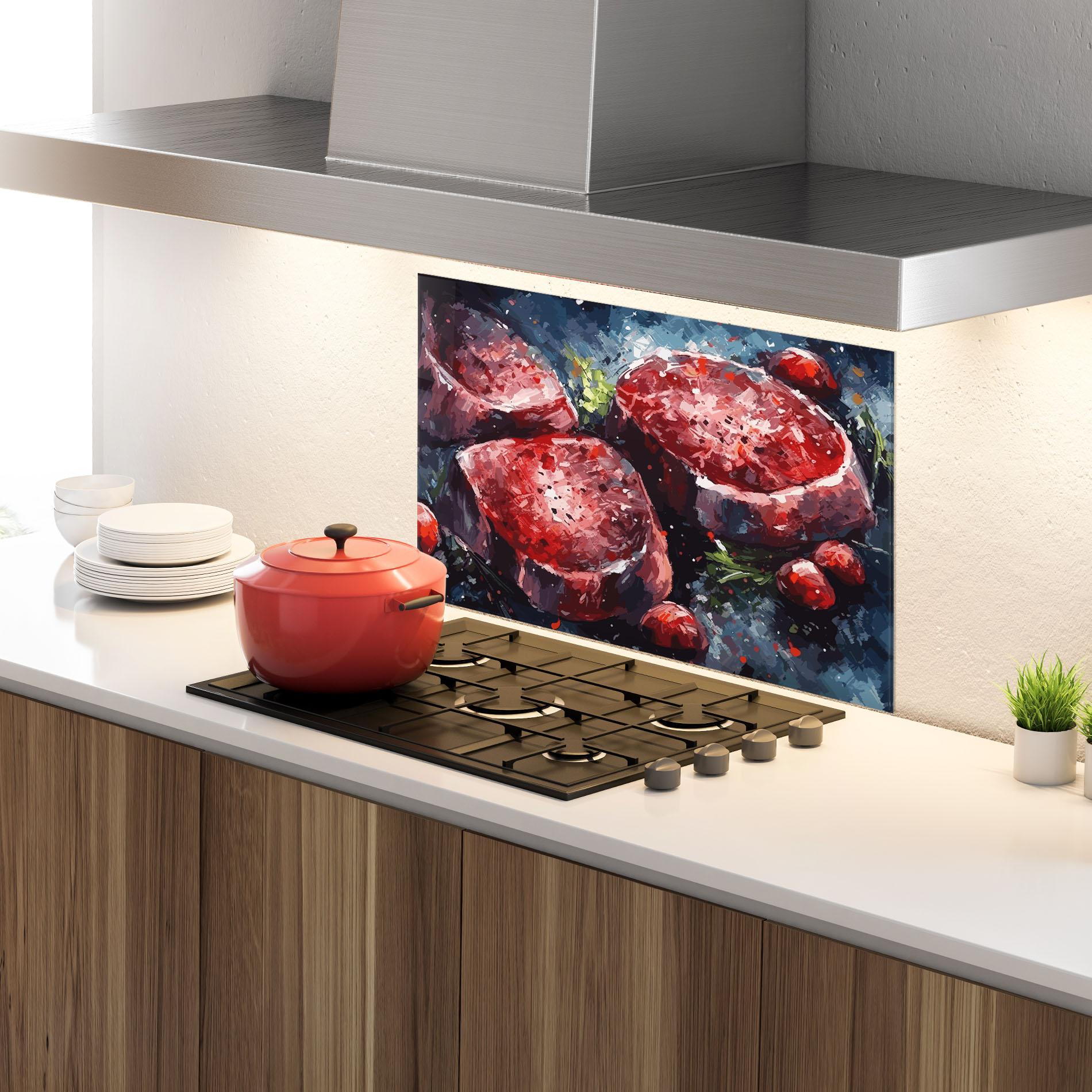 Konyhai üveg hátfal Meat Art mockup 4