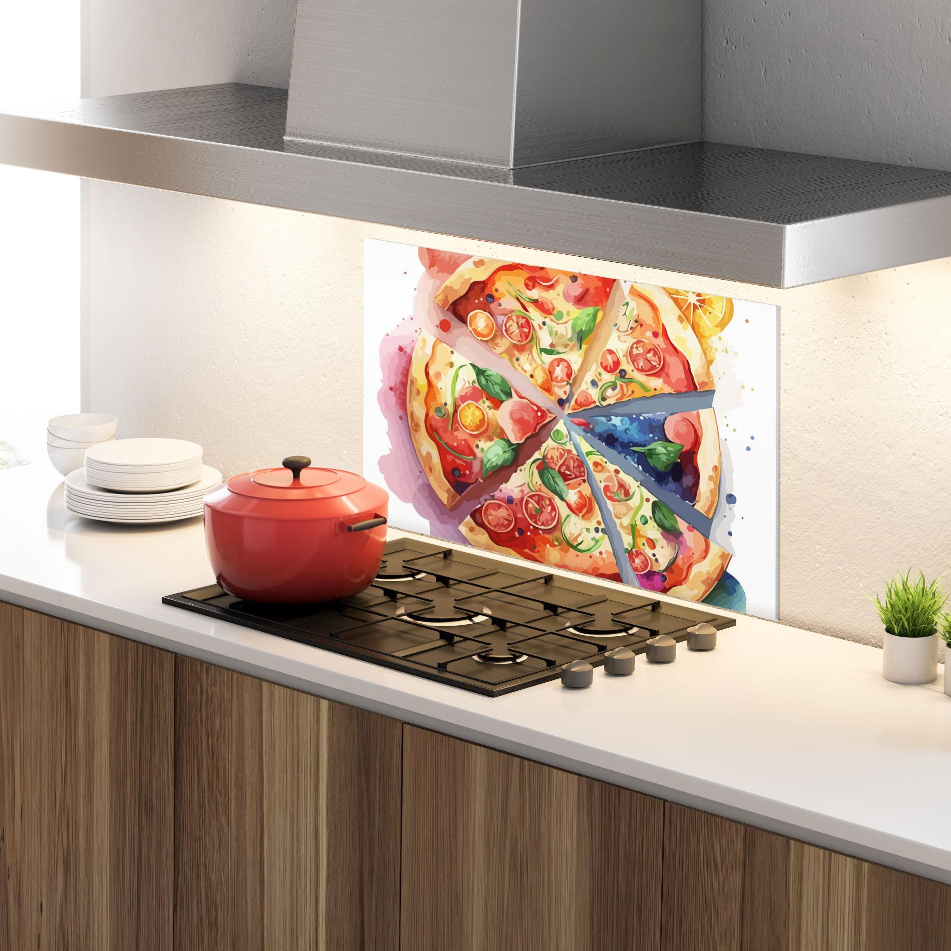 Konyhai üveg hátfal Watercolor Pizza mockup 4