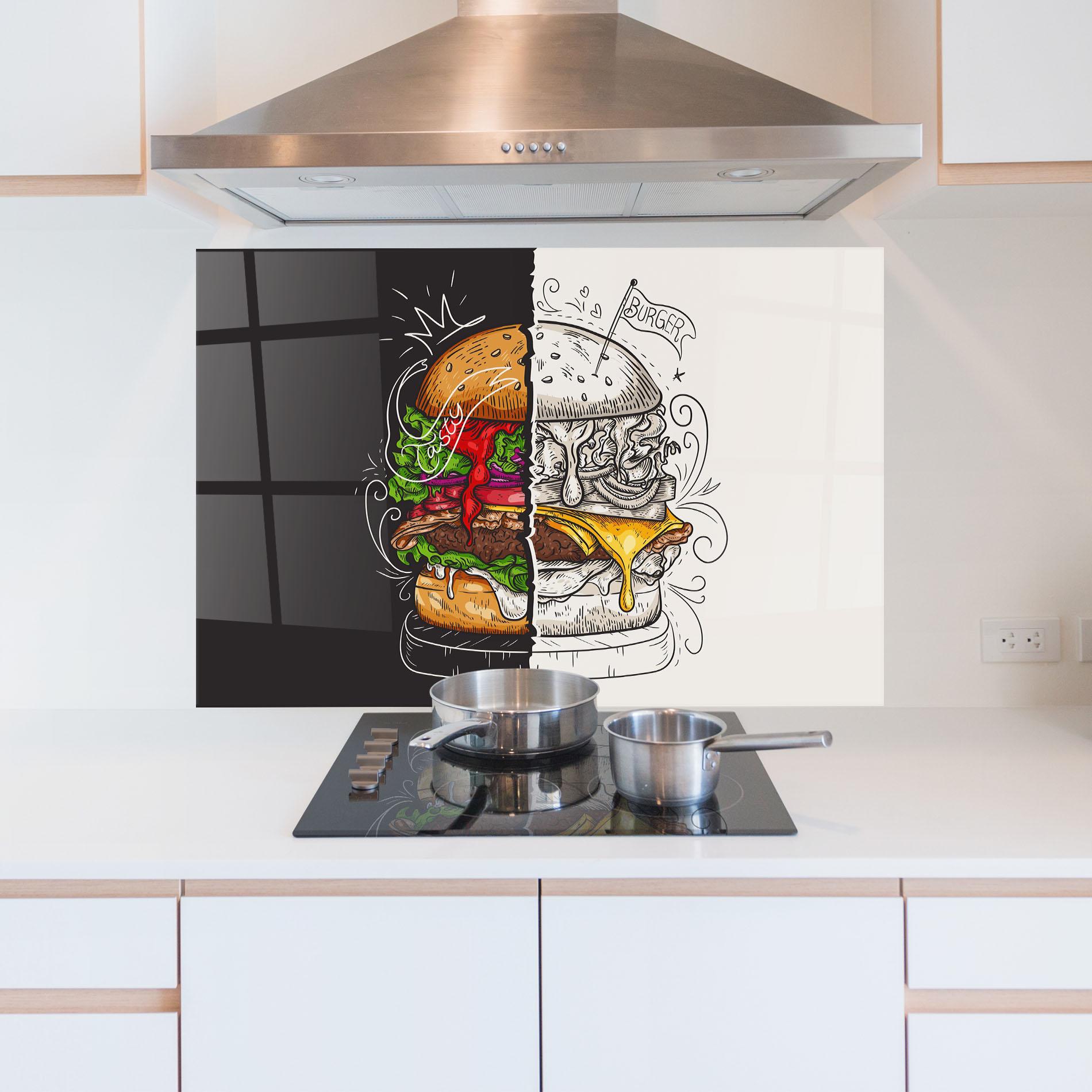 Konyhai üveg hátfal Burger Art mockup 5