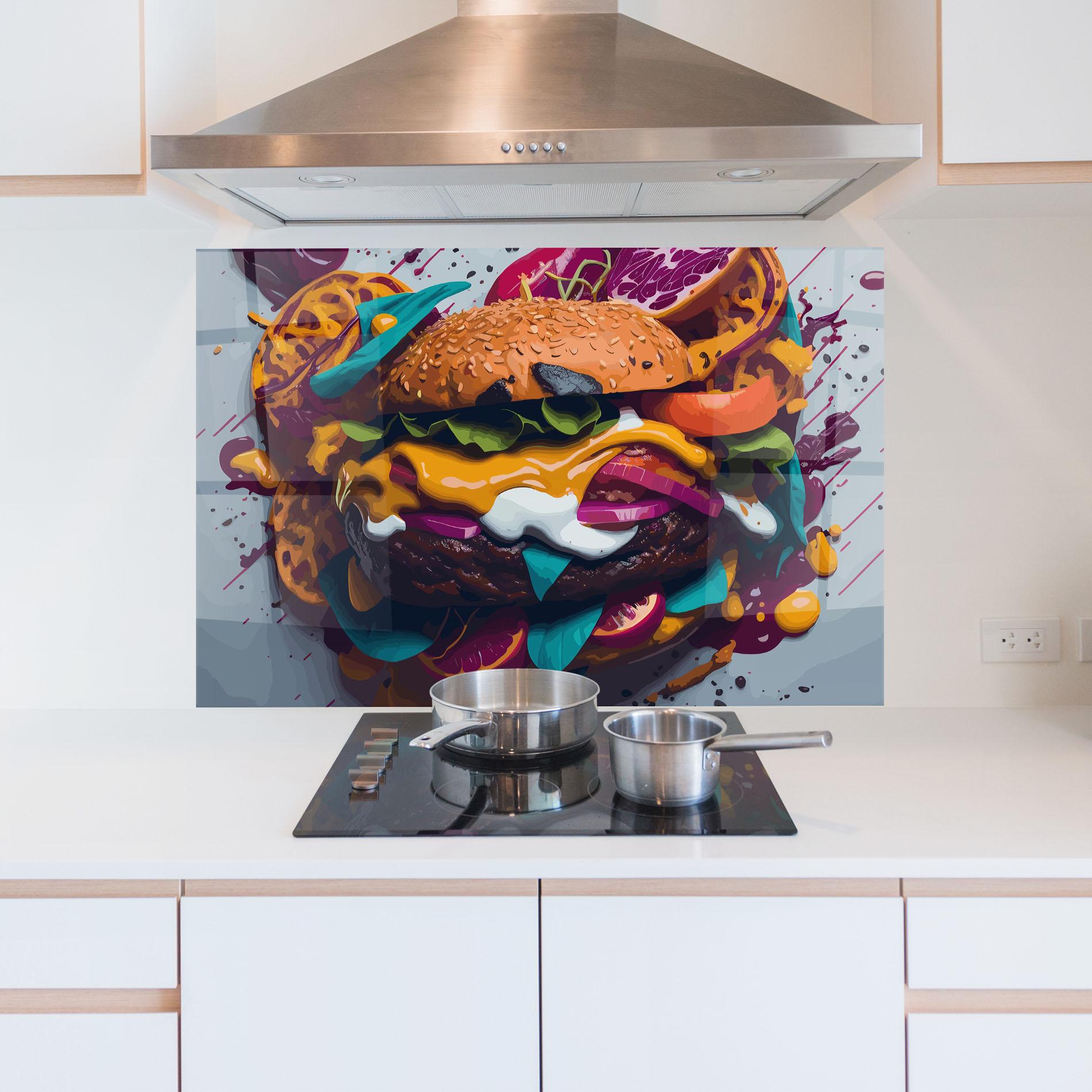 Konyhai üveg hátfal Burger Color Mix mockup 5