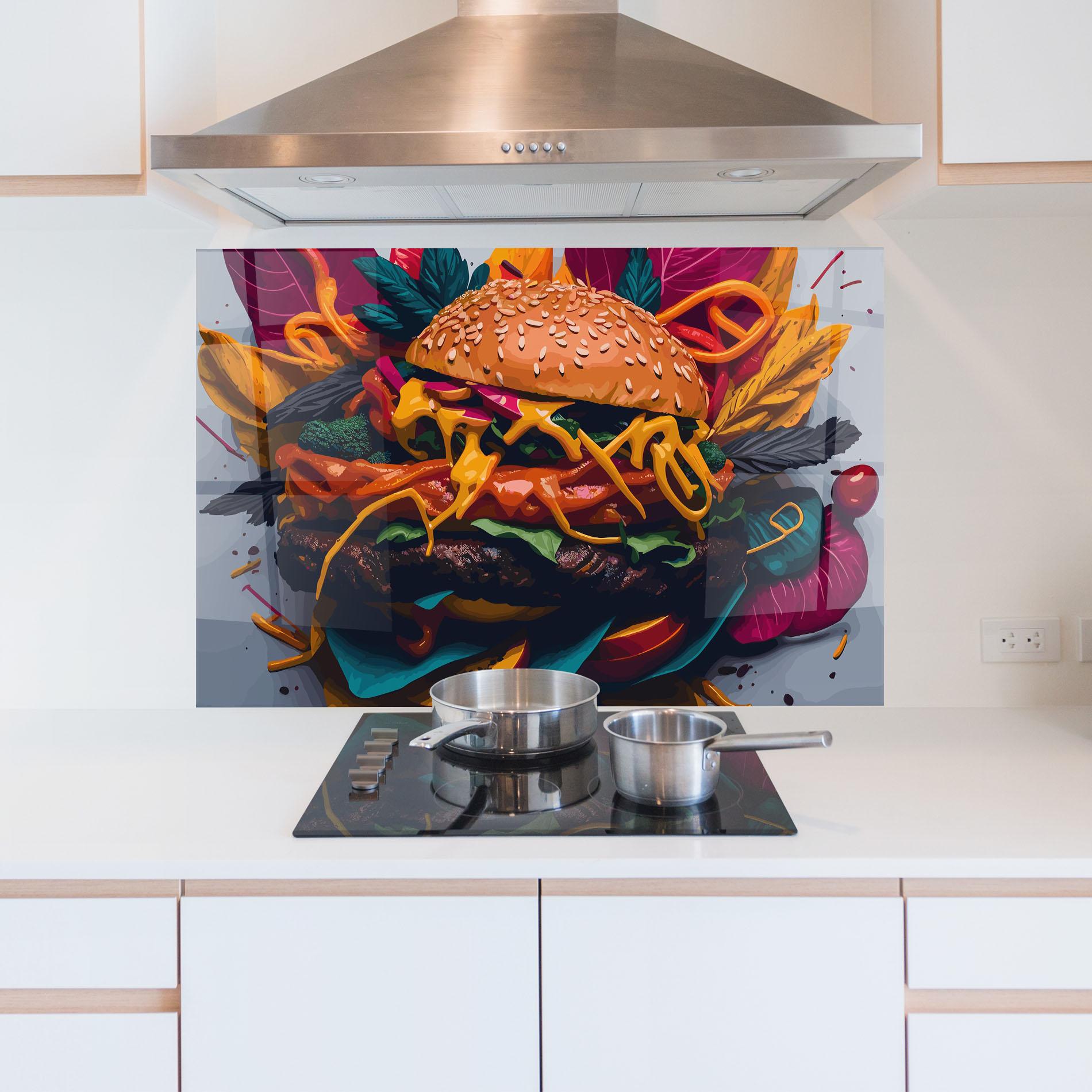 Konyhai üveg hátfal Burger Mustard mockup 5