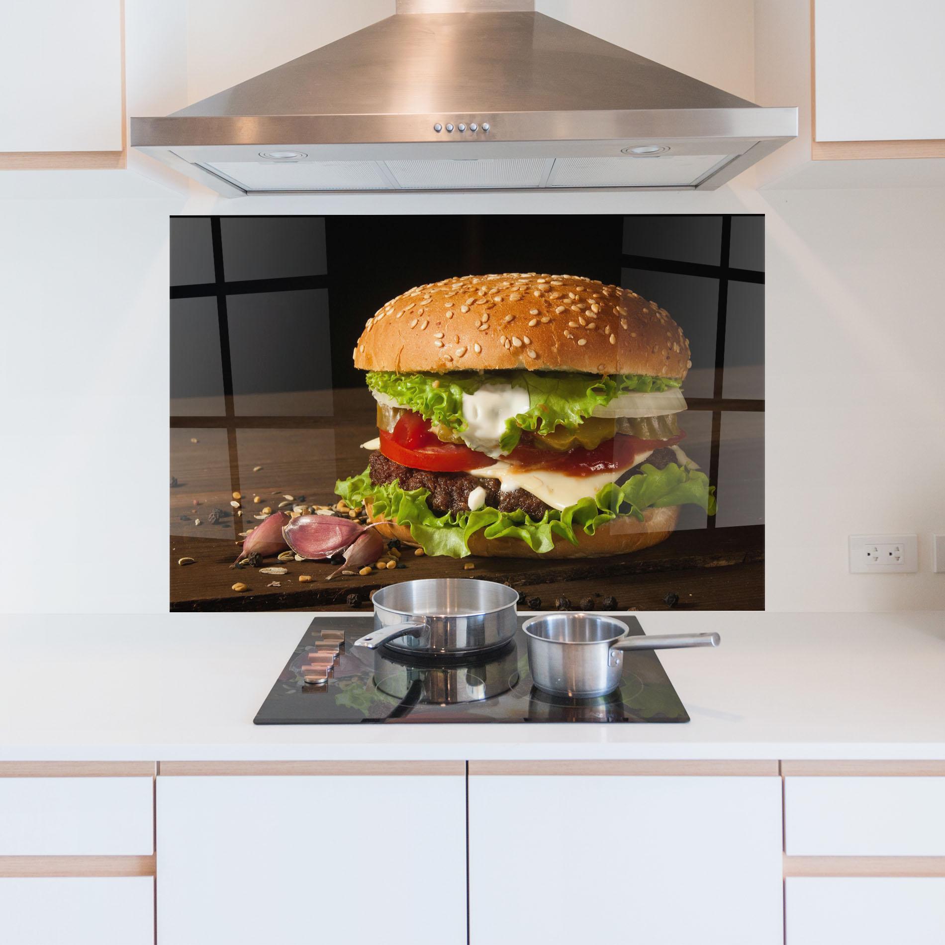 Konyhai üveg hátfal Delicious Hamburger mockup 5