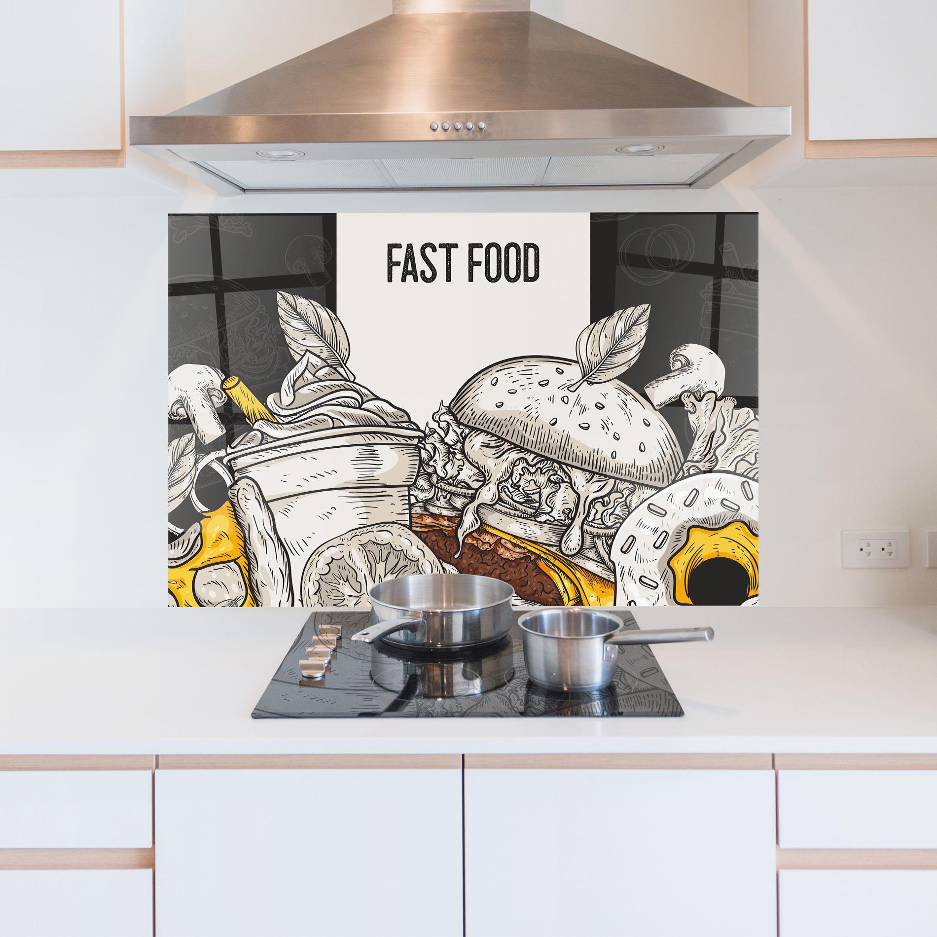 Konyhai üveg hátfal Fast Food mockup 5