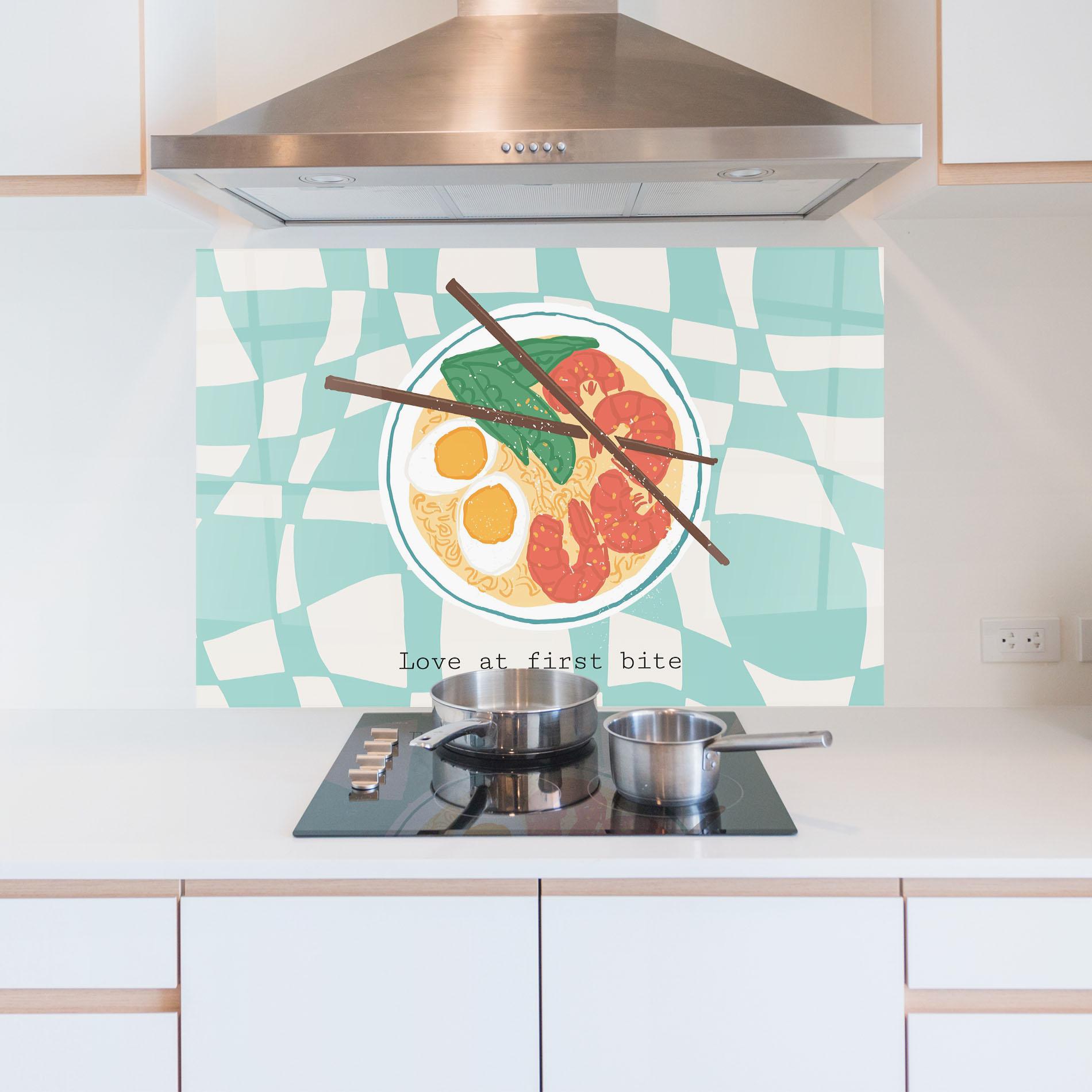 Konyhai üveg hátfal Food Love mockup 5