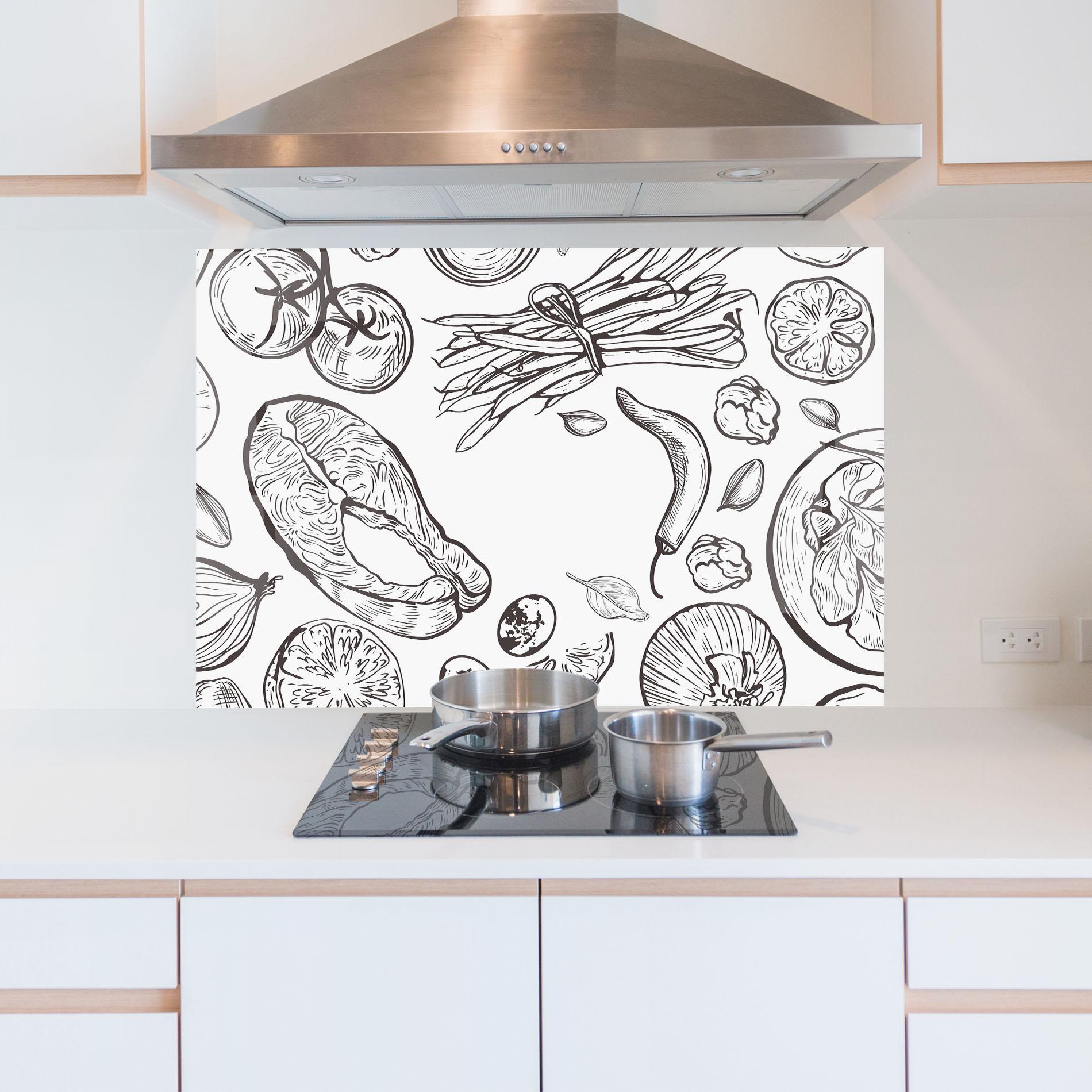 Konyhai üveg hátfal Grey Line Food mockup 5