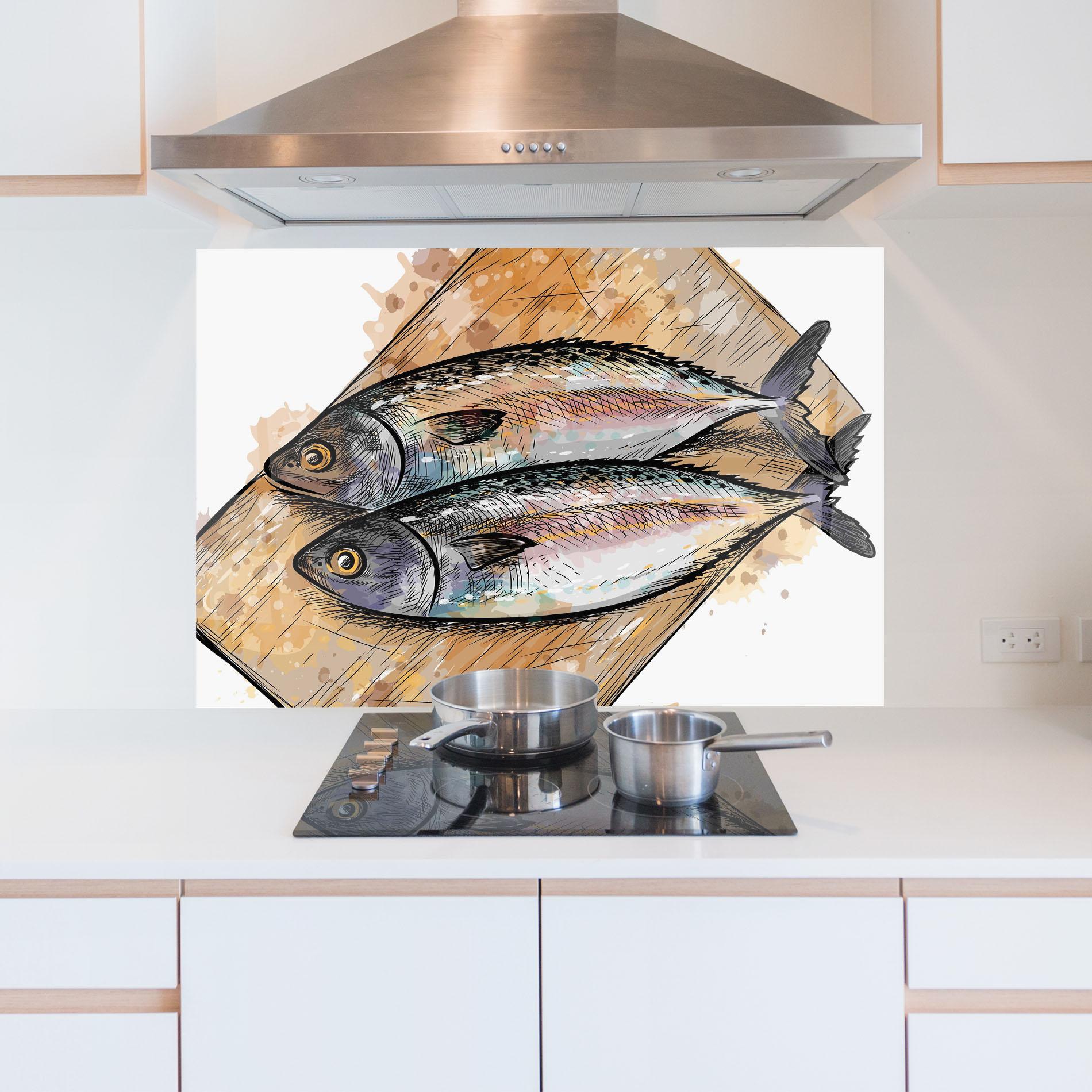 Konyhai üveg hátfal Grilled Fish mockup 5