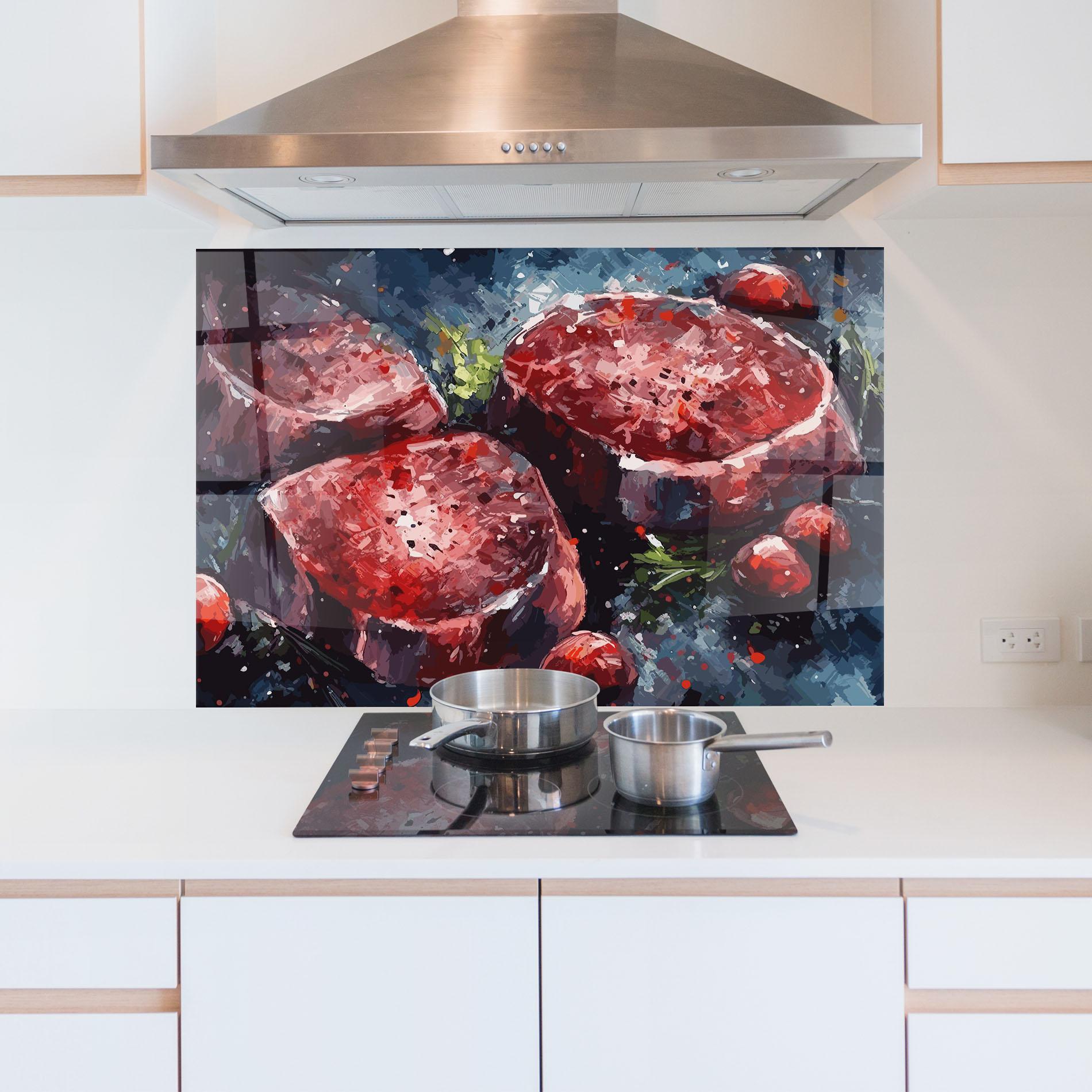 Konyhai üveg hátfal Meat Art mockup 5