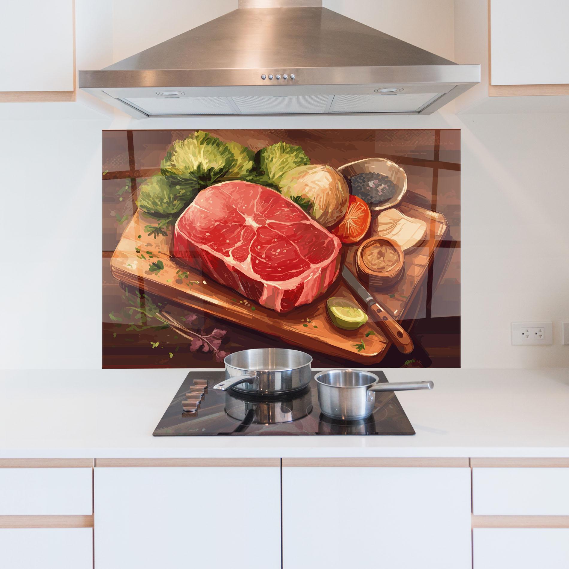 Konyhai üveg hátfal Meat Preparing mockup 5