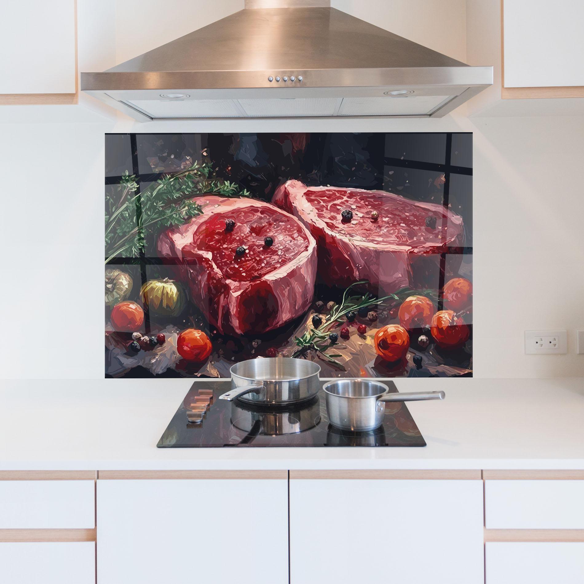 Konyhai üveg hátfal Meat With Tomatoes mockup 5