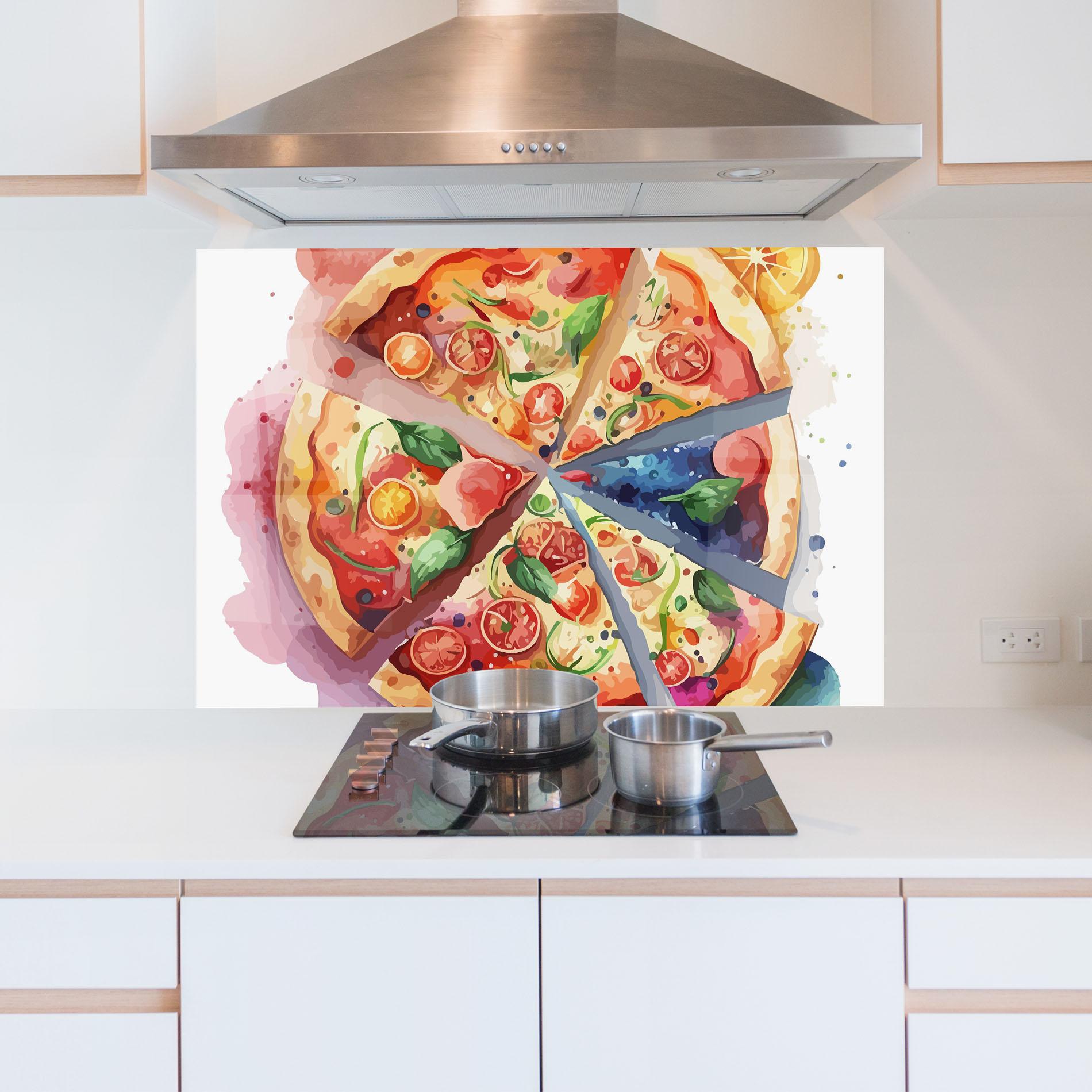 Konyhai üveg hátfal Watercolor Pizza mockup 5