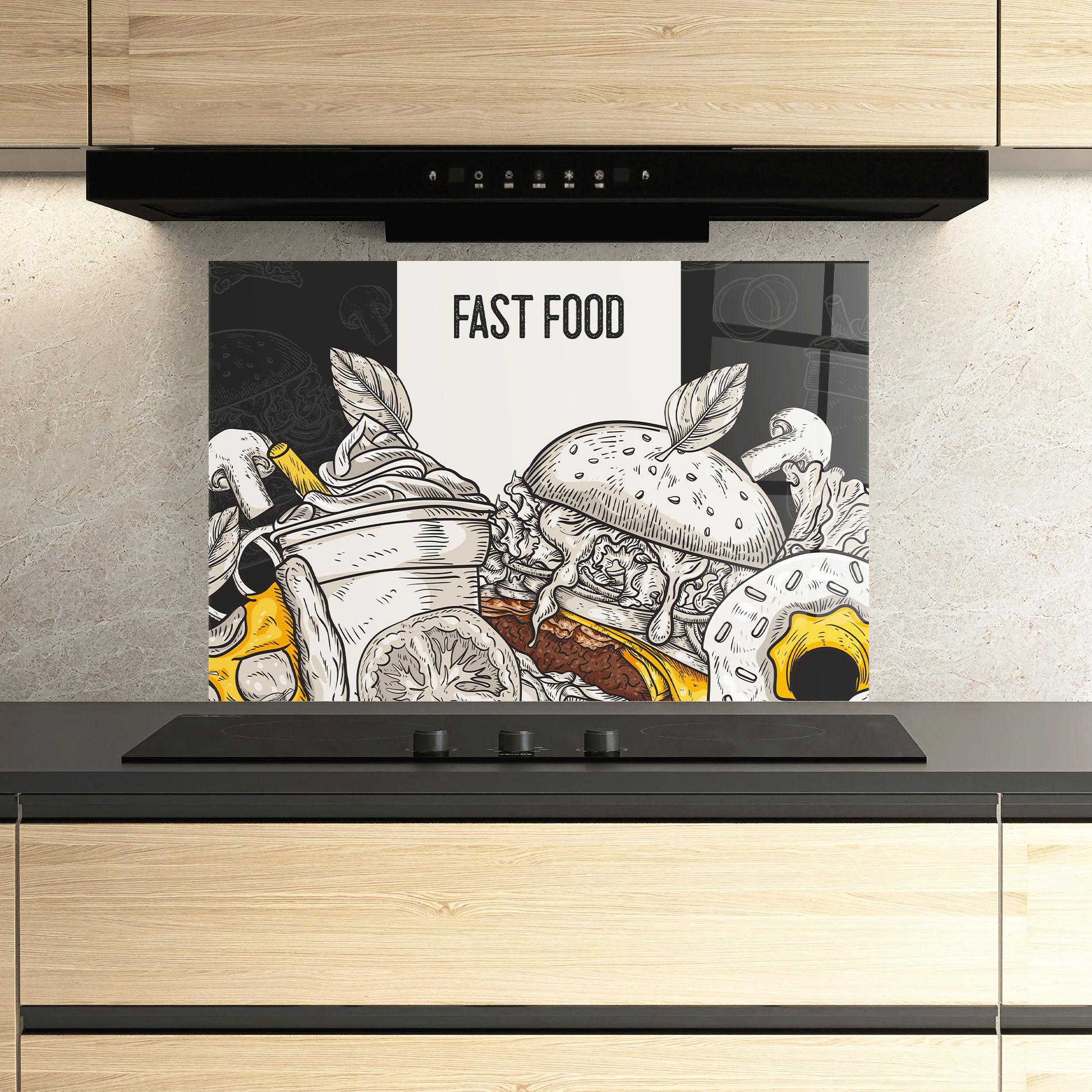 Konyhai üveg hátfal Fast Food mockup 3