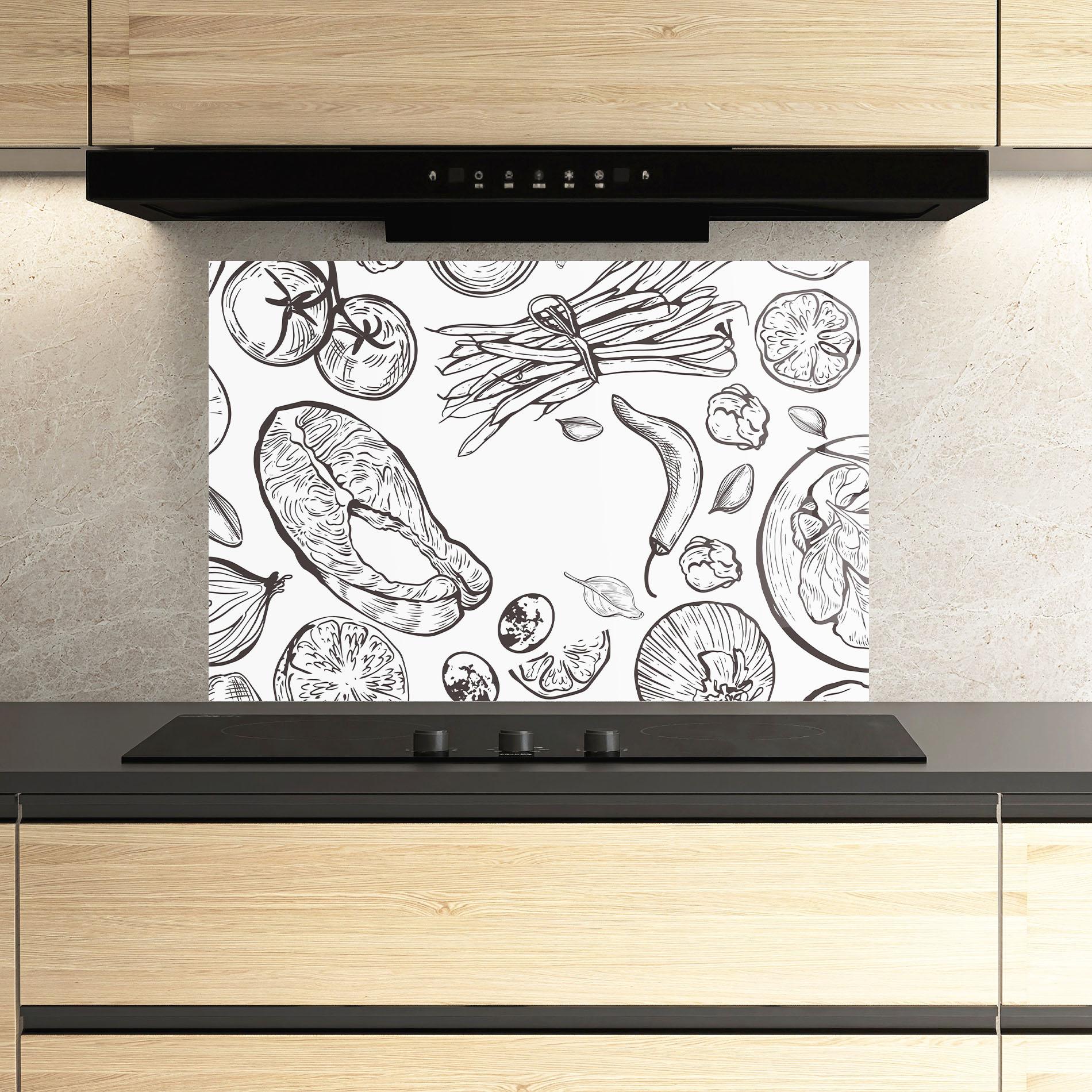 Konyhai üveg hátfal Grey Line Food mockup 3