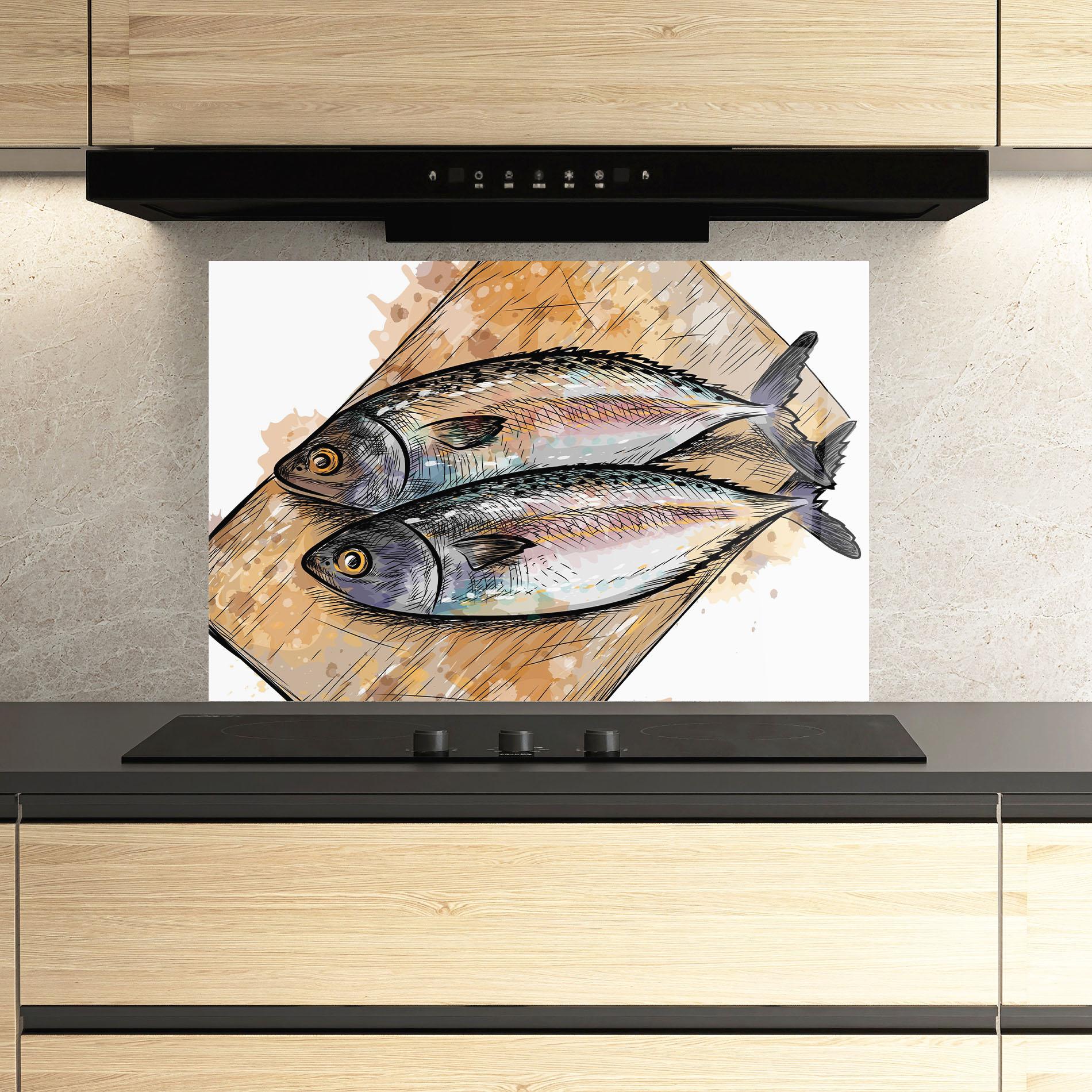 Konyhai üveg hátfal Grilled Fish mockup 3