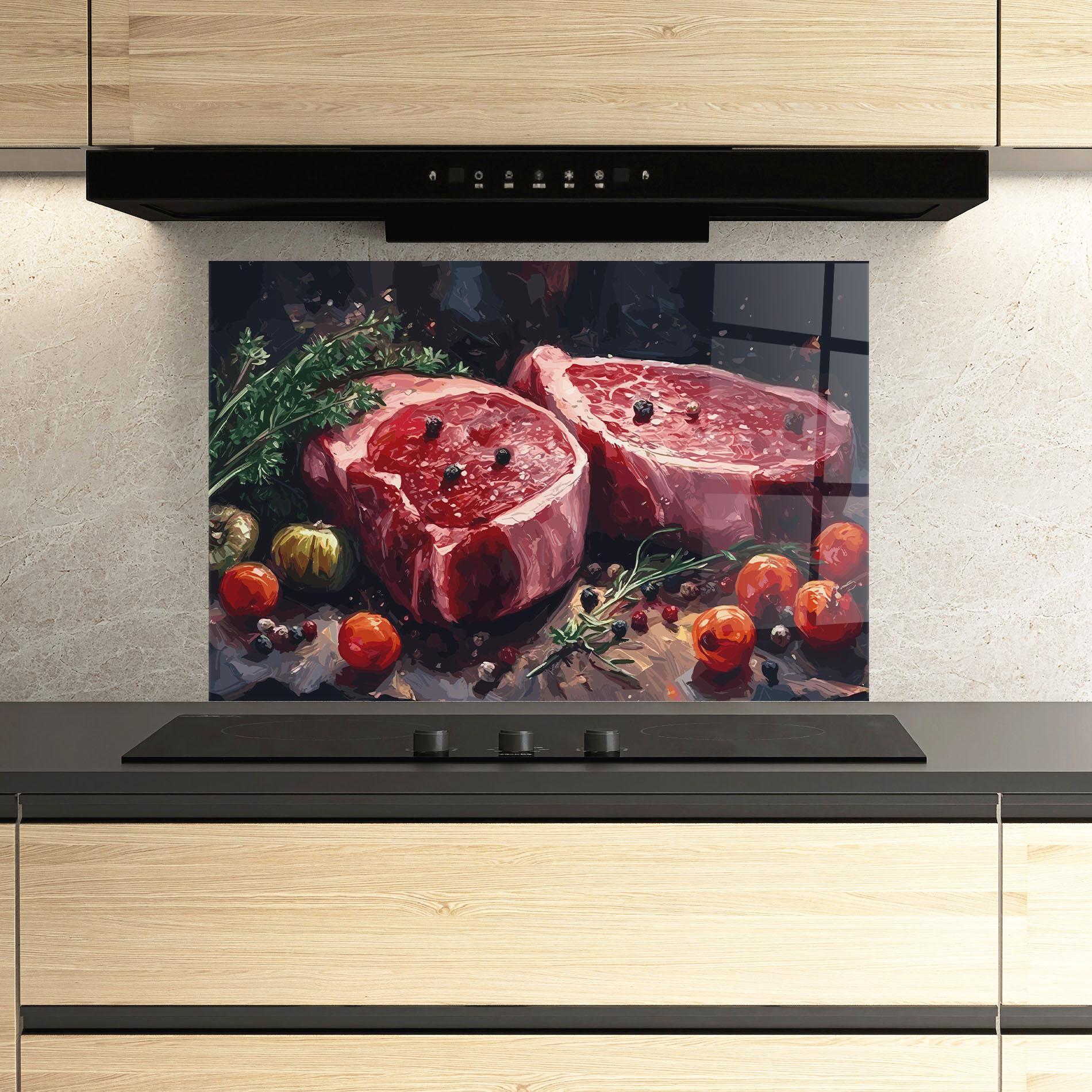 Konyhai üveg hátfal Meat With Tomatoes mockup 3