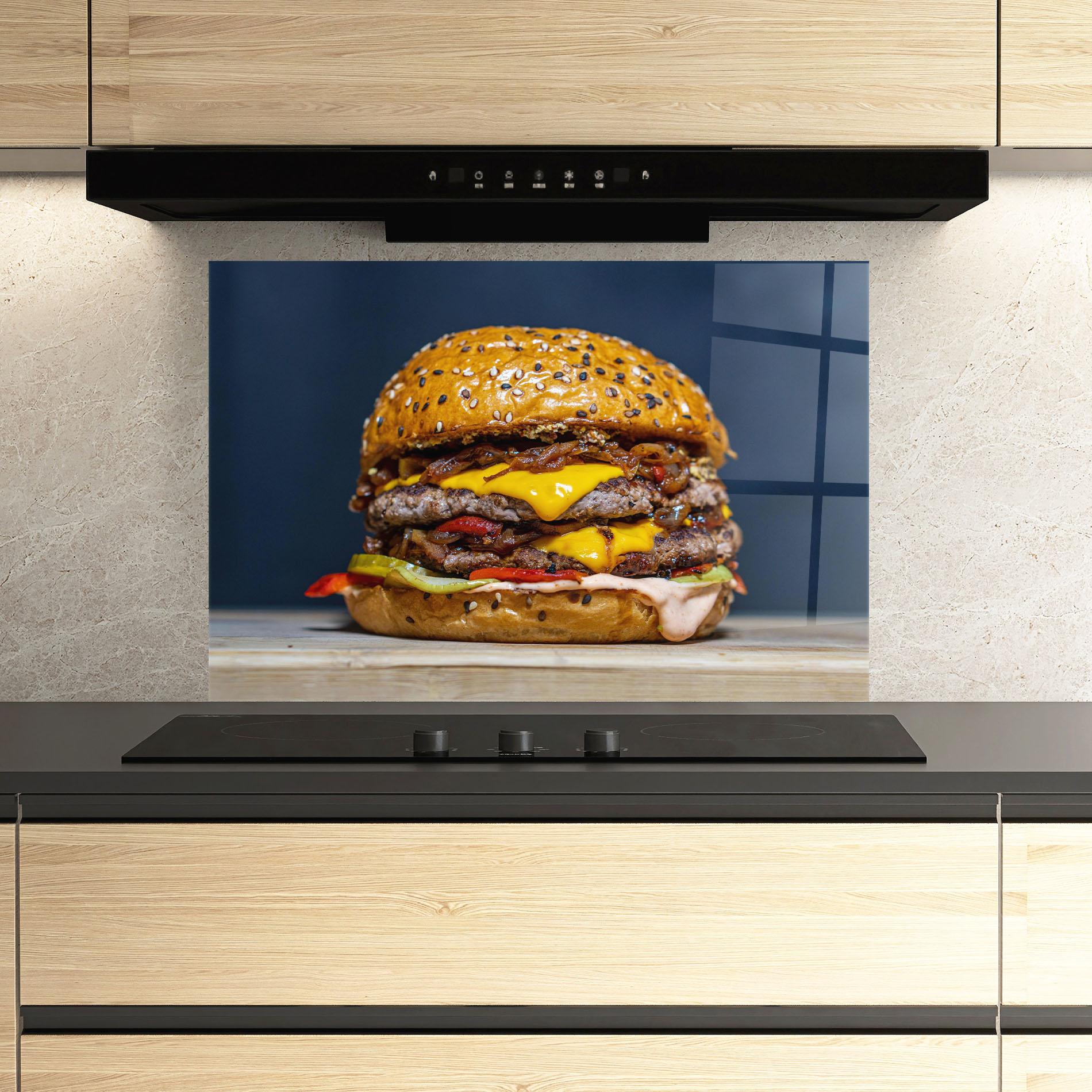 Konyhai üveg hátfal Tasty Hamburger mockup 3