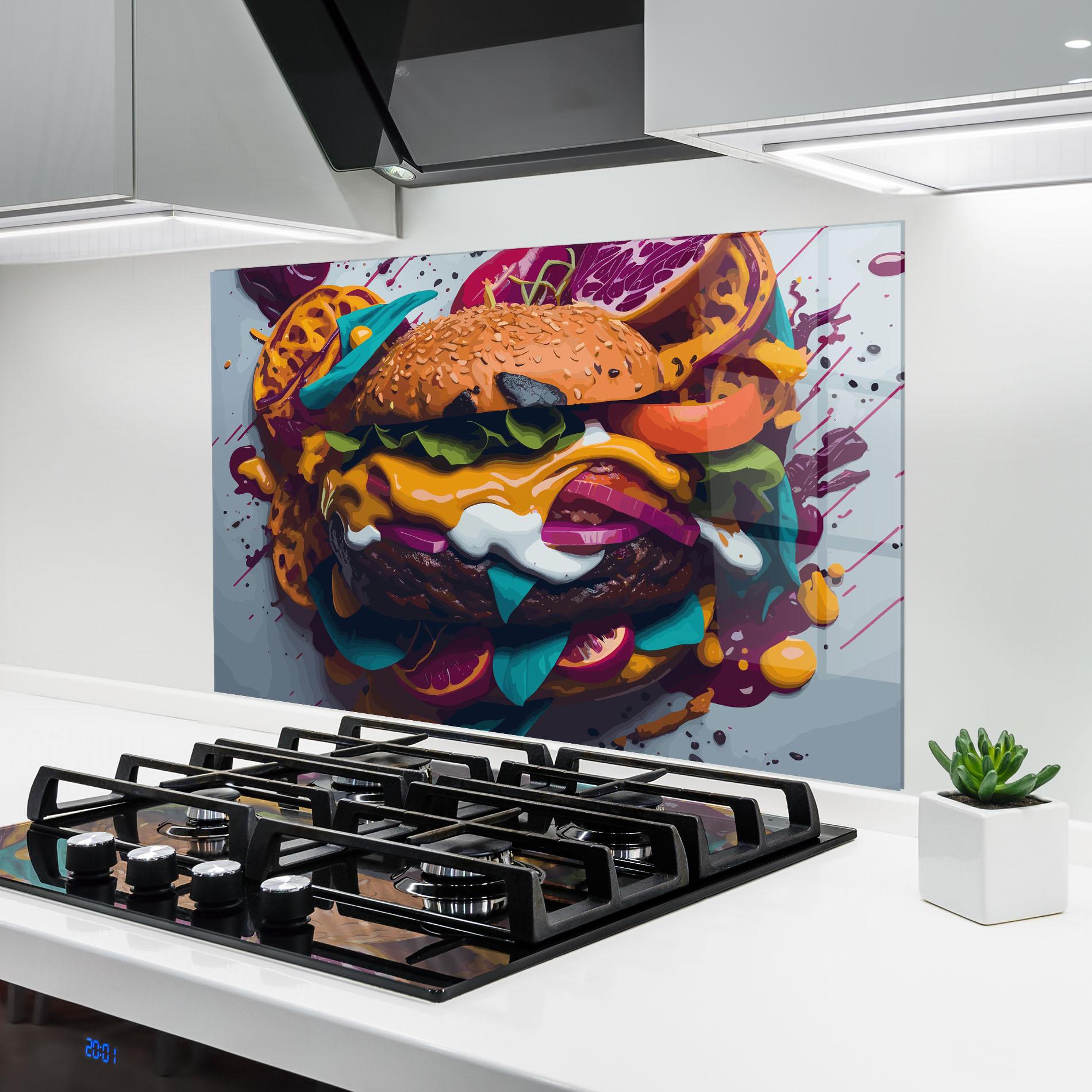 Konyhai üveg hátfal Burger Color Mix mockup 6