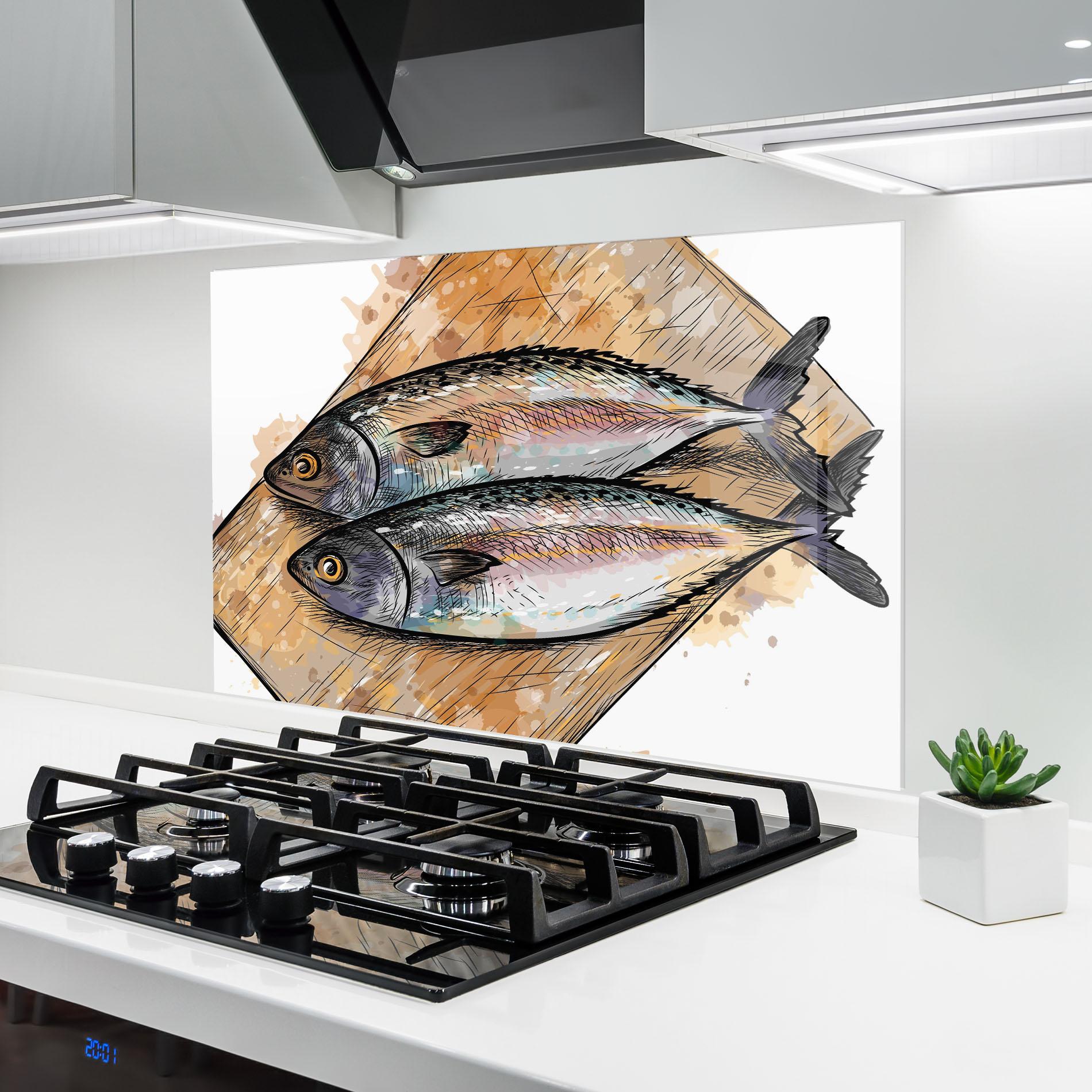 Konyhai üveg hátfal Grilled Fish mockup 6
