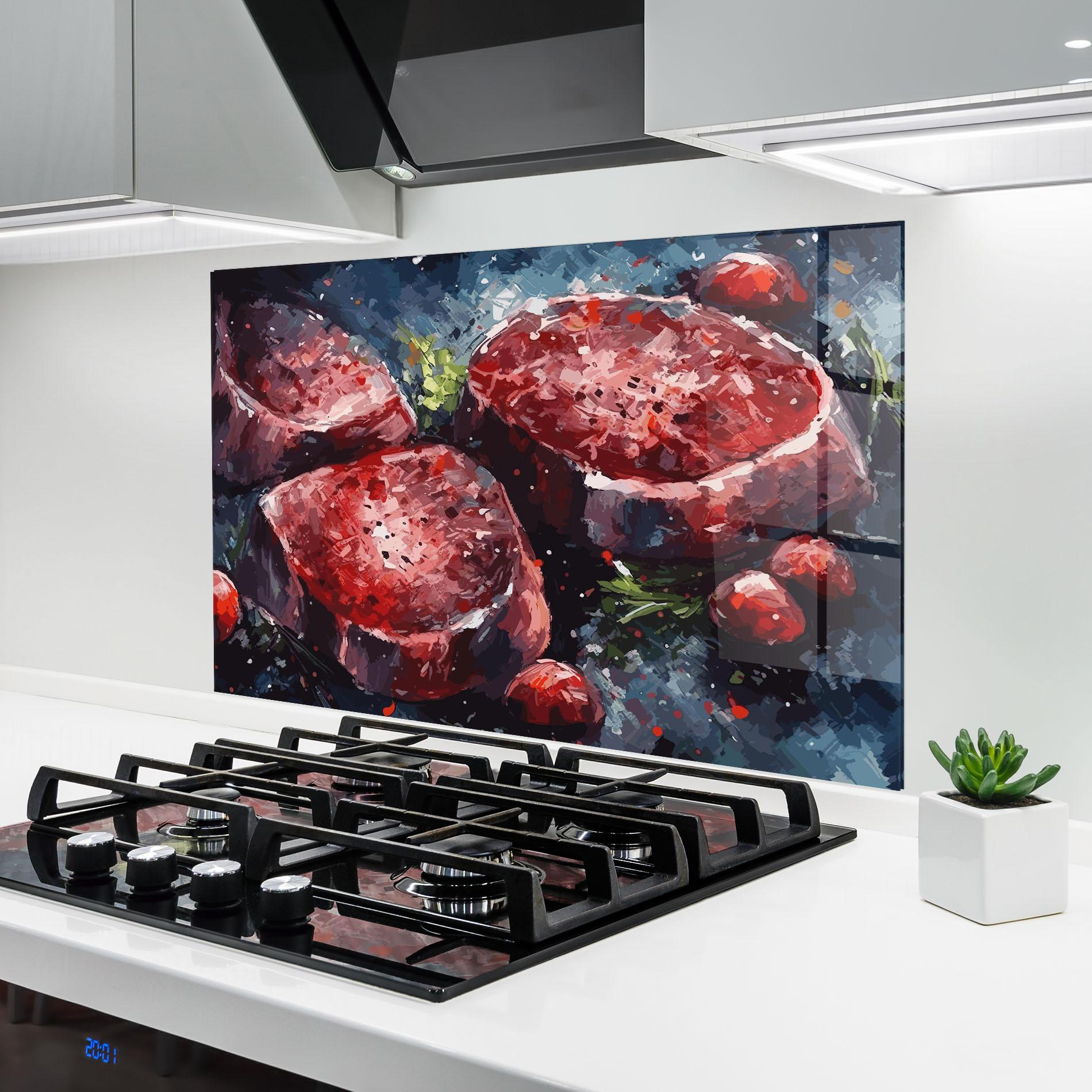 Konyhai üveg hátfal Meat Art mockup 6