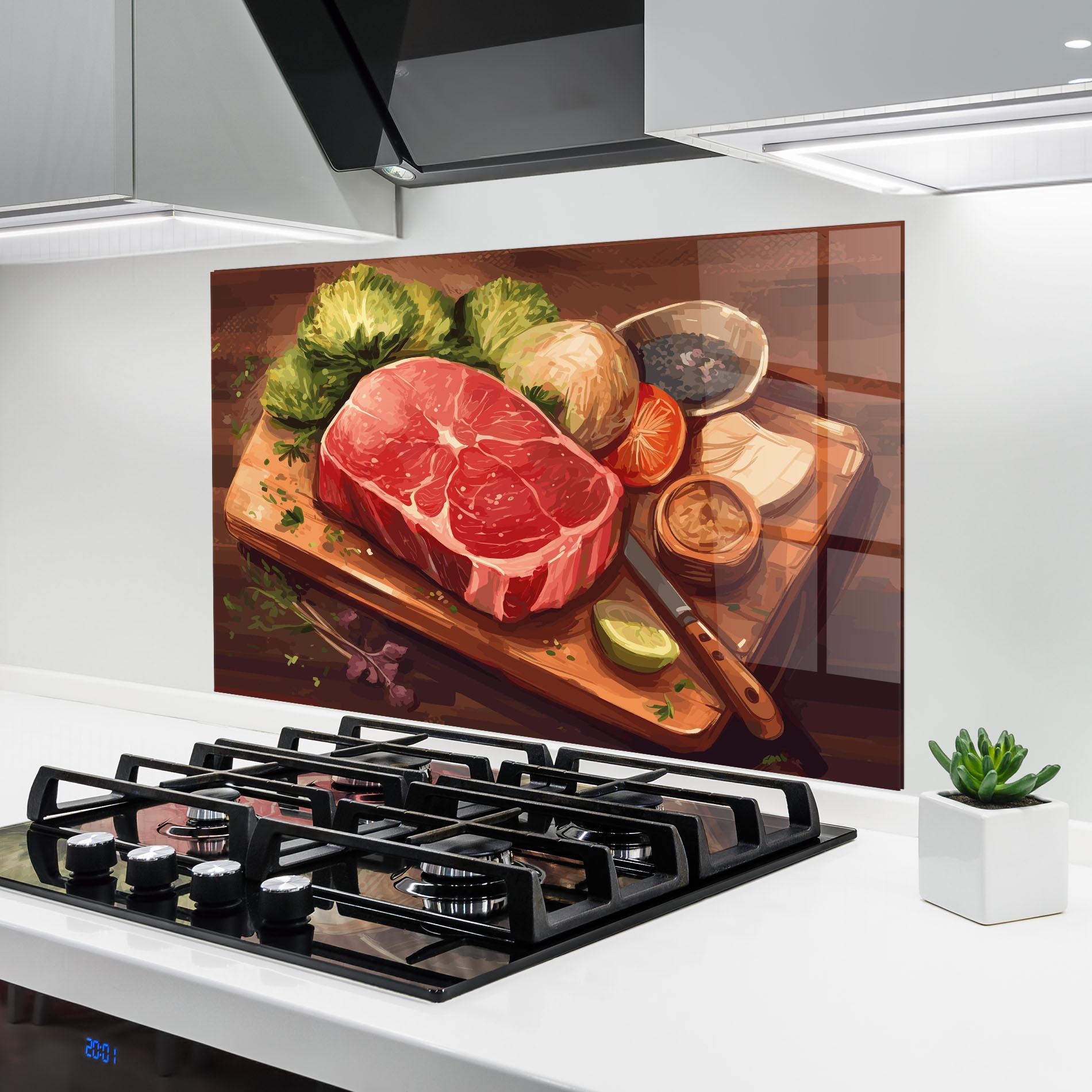 Konyhai üveg hátfal Meat Preparing mockup 6