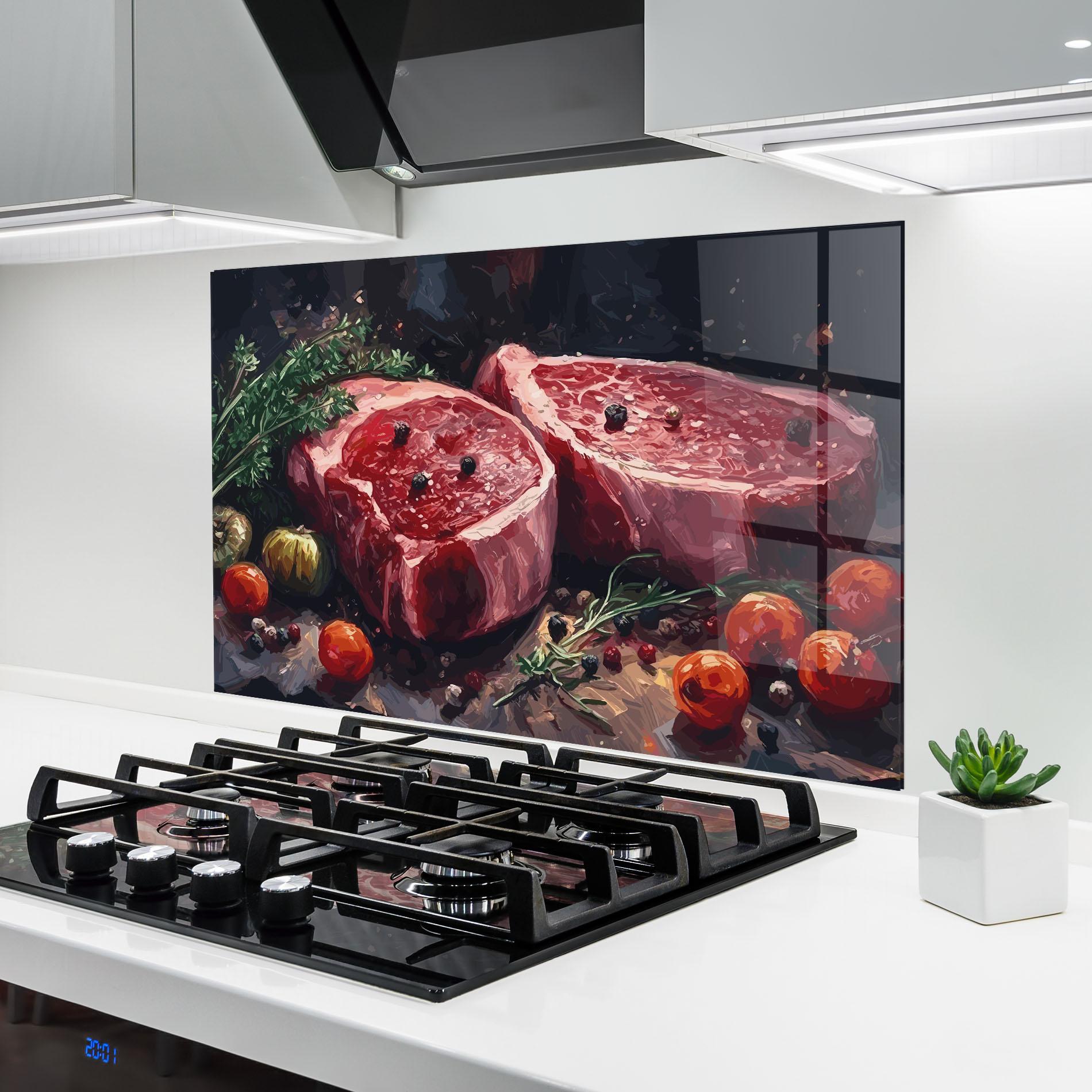 Konyhai üveg hátfal Meat With Tomatoes mockup 6