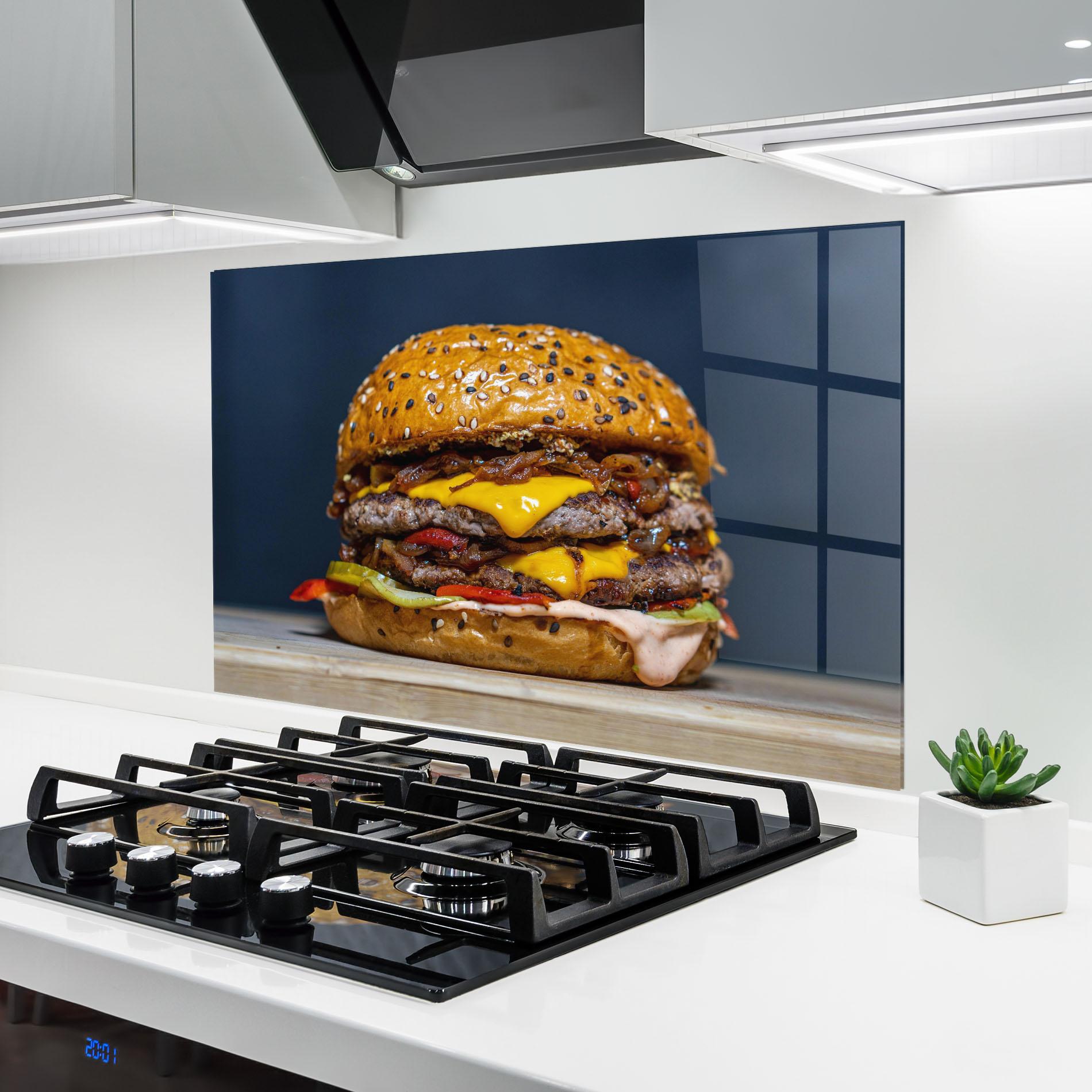 Konyhai üveg hátfal Tasty Hamburger mockup 6