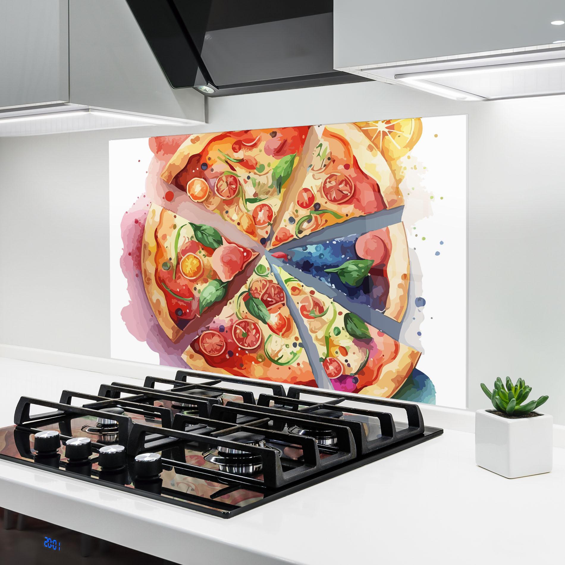 Konyhai üveg hátfal Watercolor Pizza mockup 6