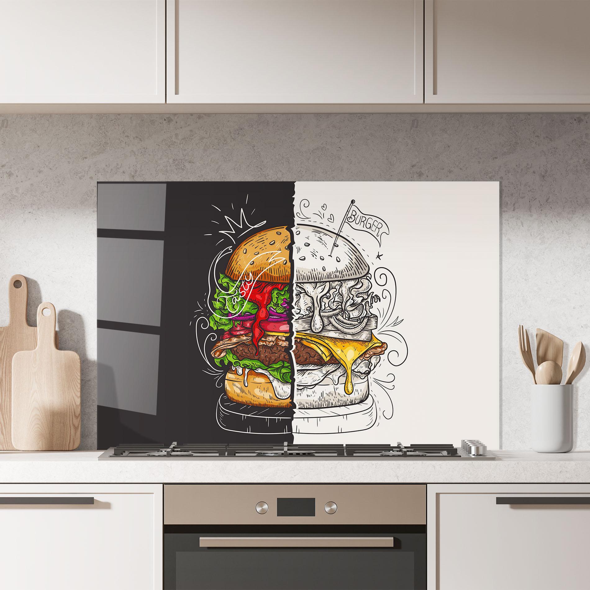 Konyhai üveg hátfal Burger Art mockup 7