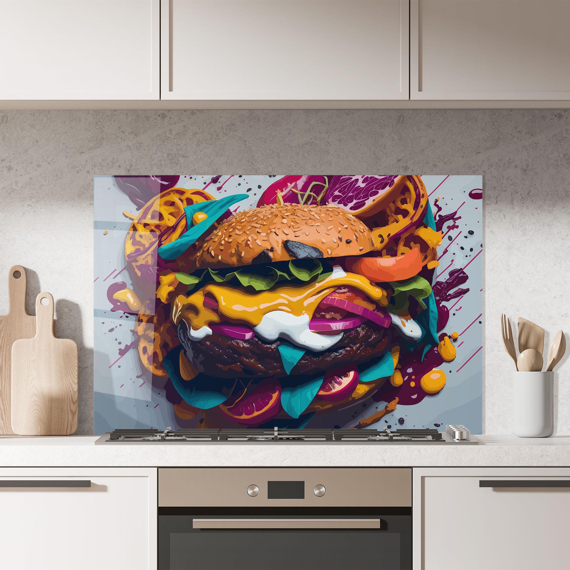 Konyhai üveg hátfal Burger Color Mix mockup 7