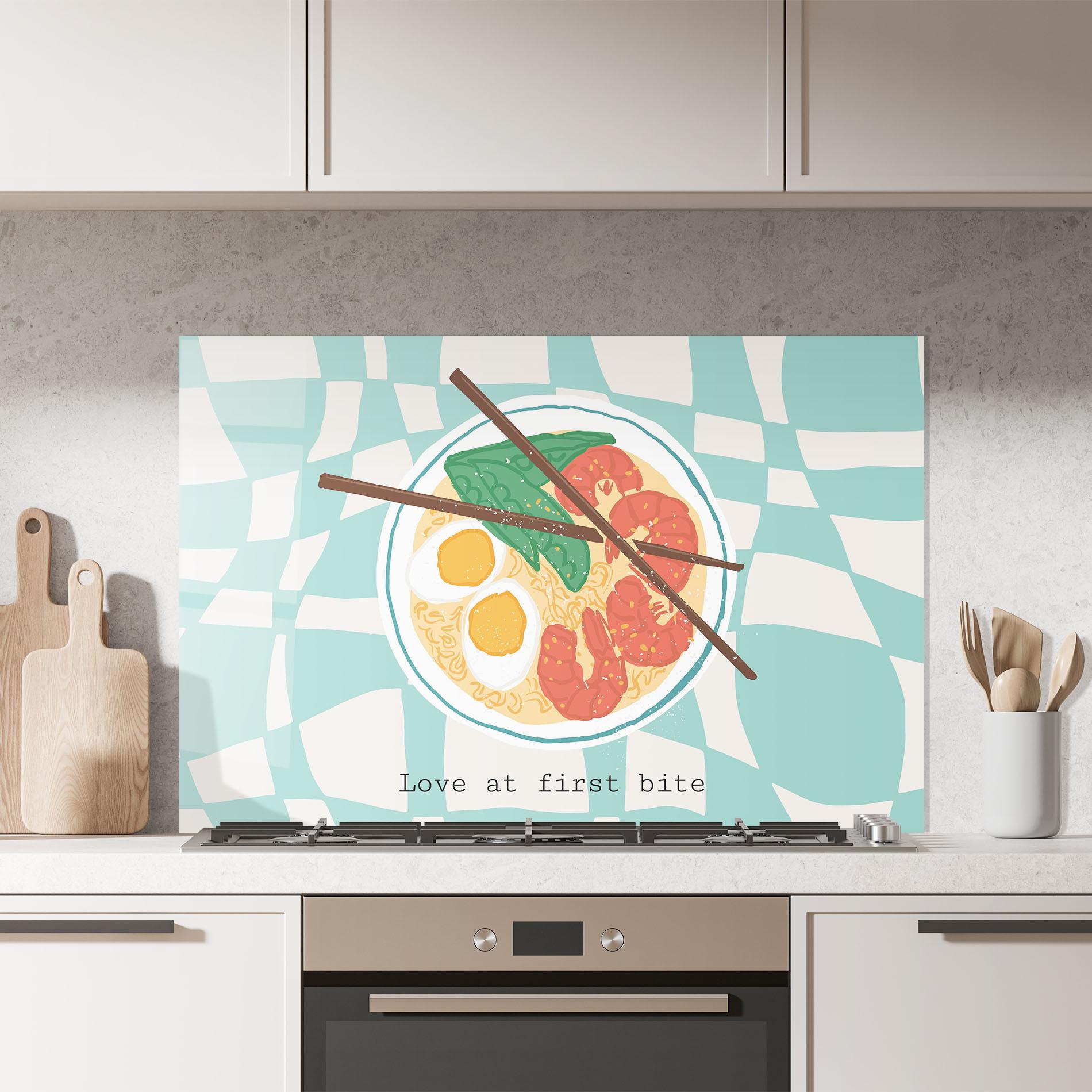 Konyhai üveg hátfal Food Love mockup 7