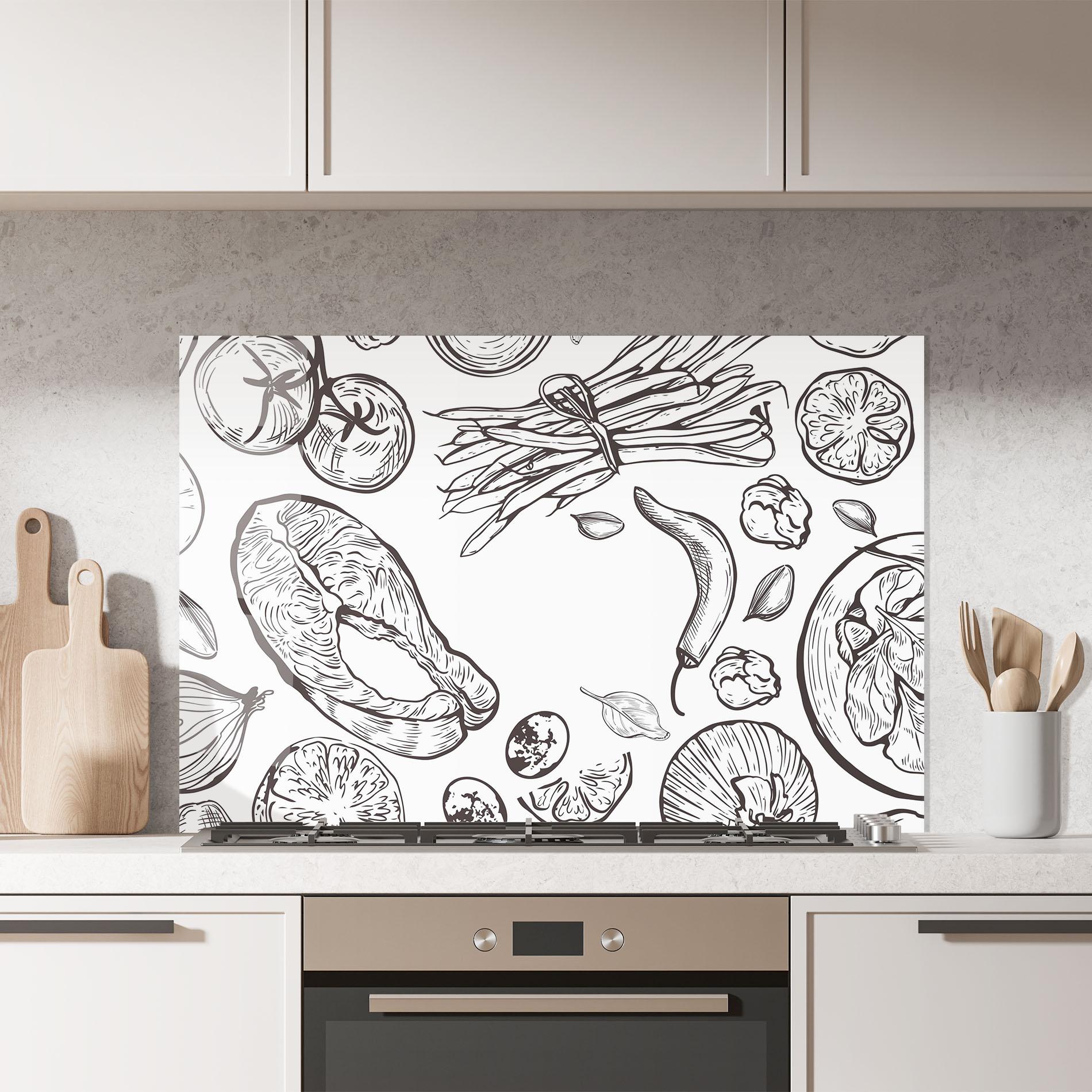 Konyhai üveg hátfal Grey Line Food mockup 7