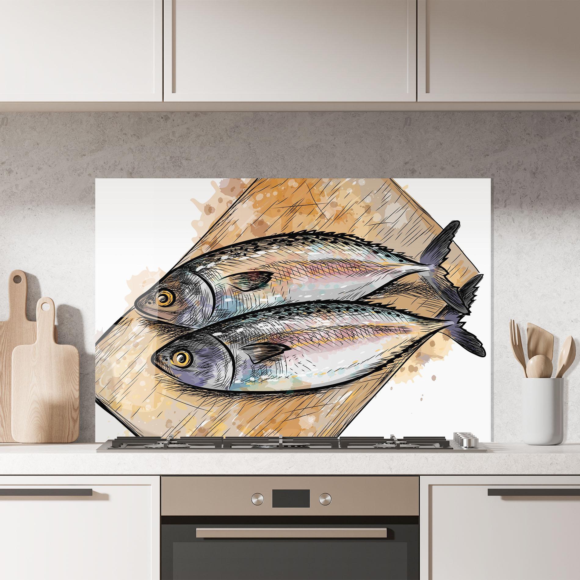 Konyhai üveg hátfal Grilled Fish mockup 7