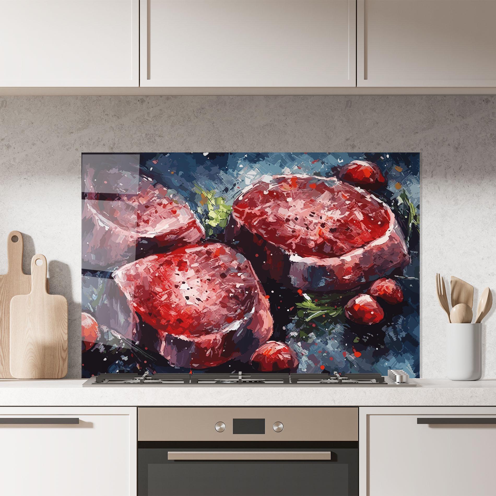 Konyhai üveg hátfal Meat Art mockup 7