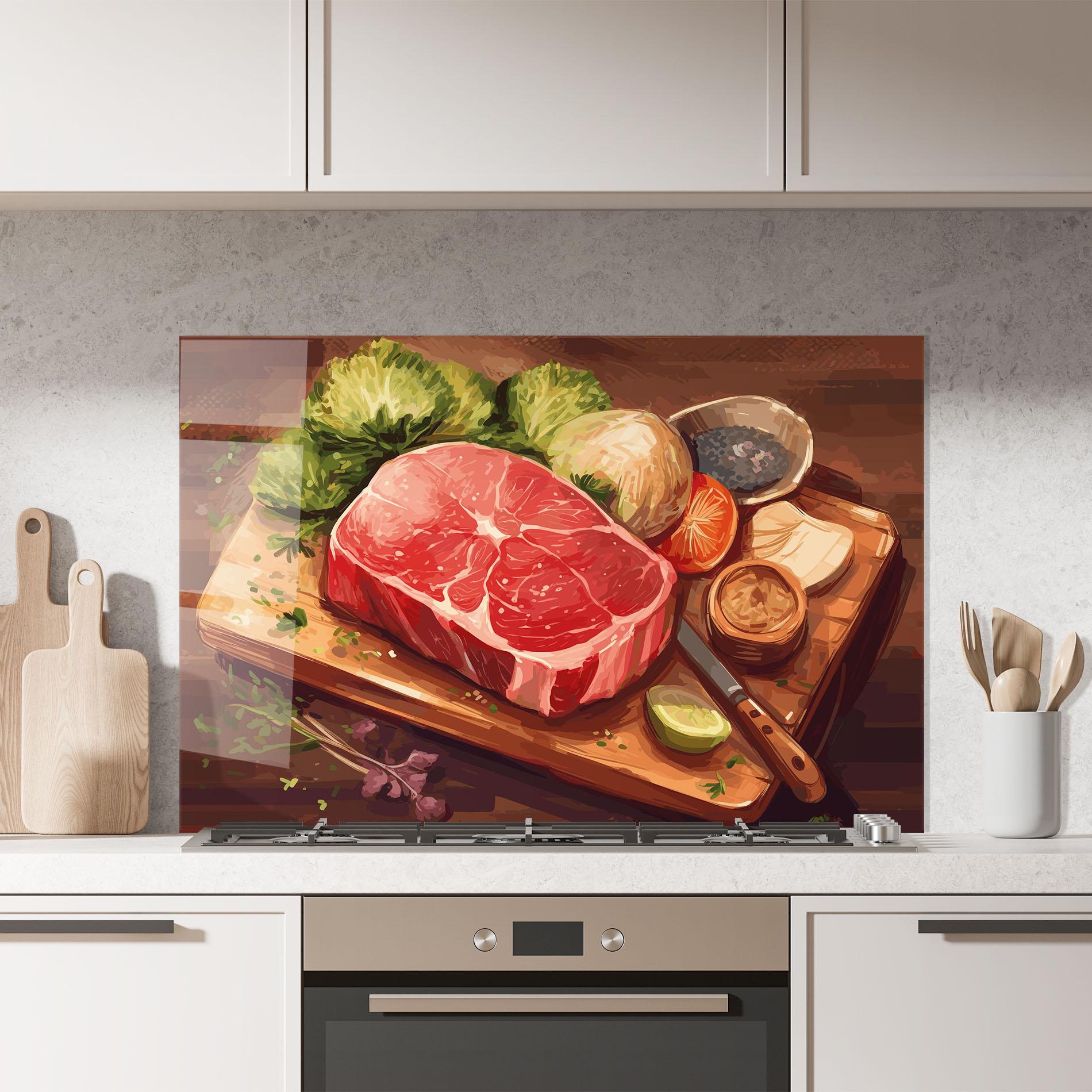 Konyhai üveg hátfal Meat Preparing mockup 7