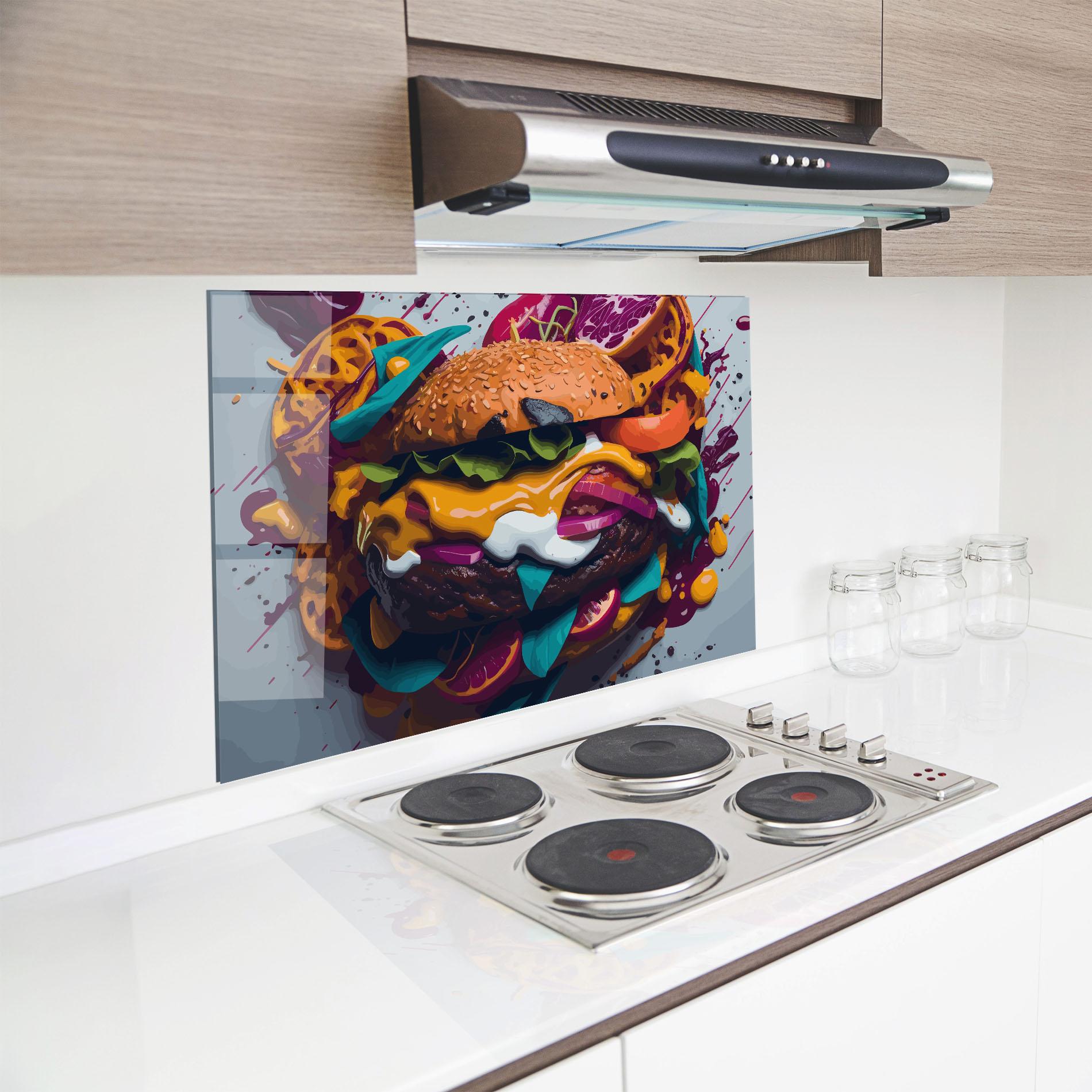 Konyhai üveg hátfal Burger Color Mix mockup 8