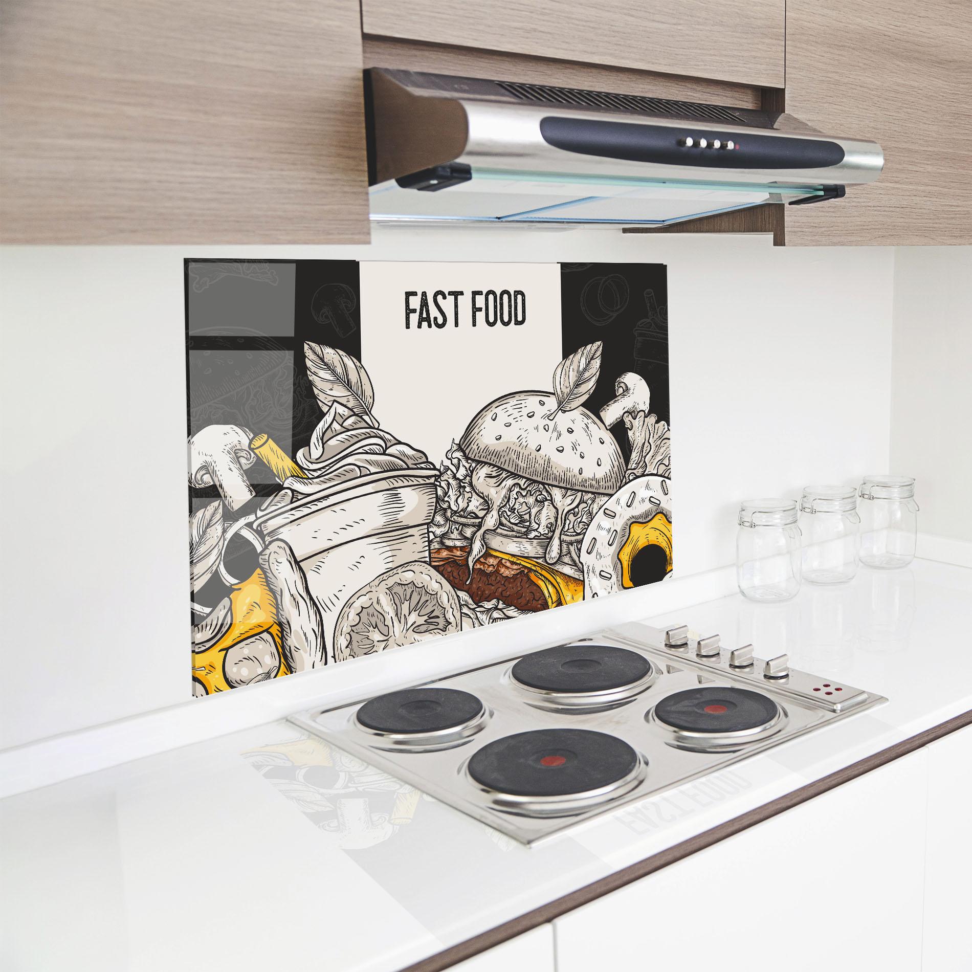 Konyhai üveg hátfal Fast Food mockup 8