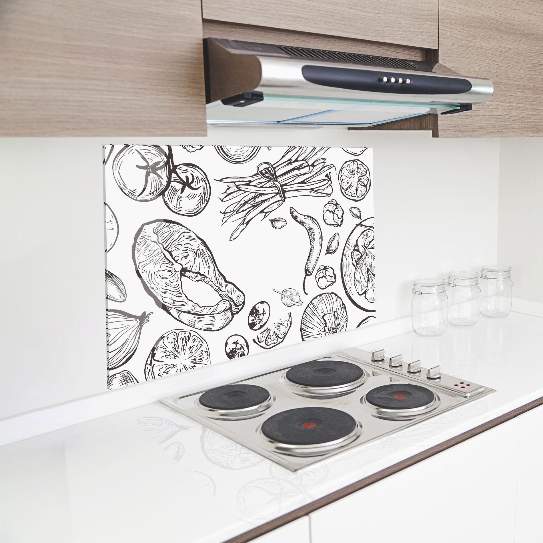 Konyhai üveg hátfal Grey Line Food mockup 8