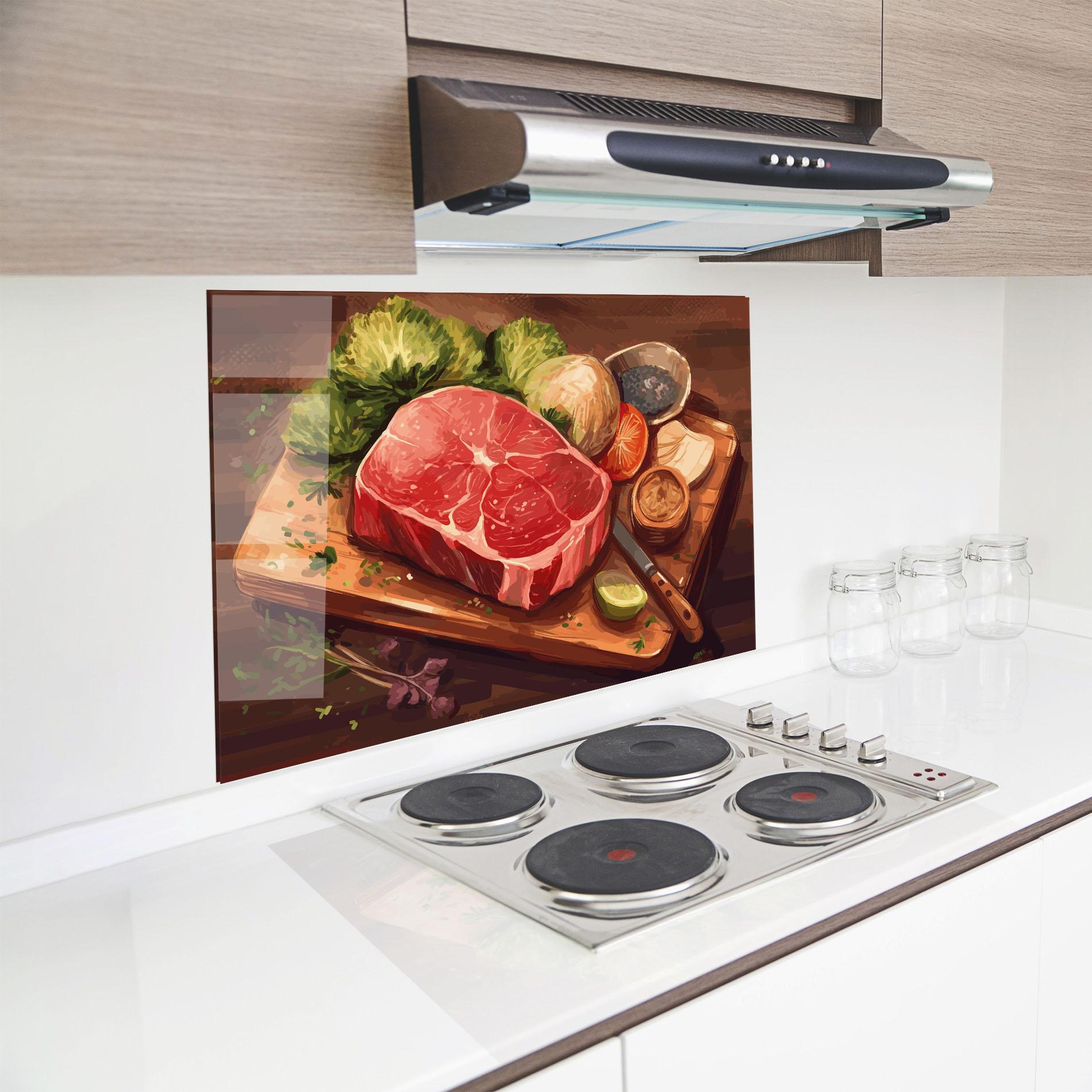 Konyhai üveg hátfal Meat Preparing mockup 8
