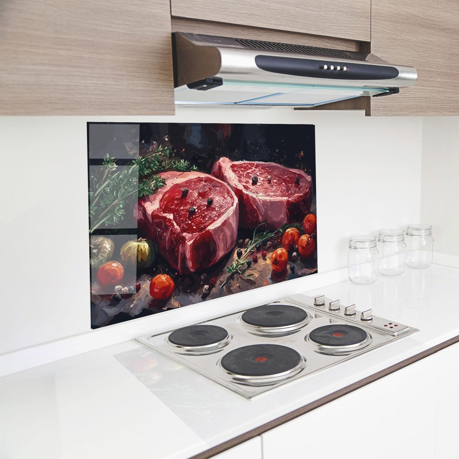 Konyhai üveg hátfal Meat With Tomatoes mockup 8