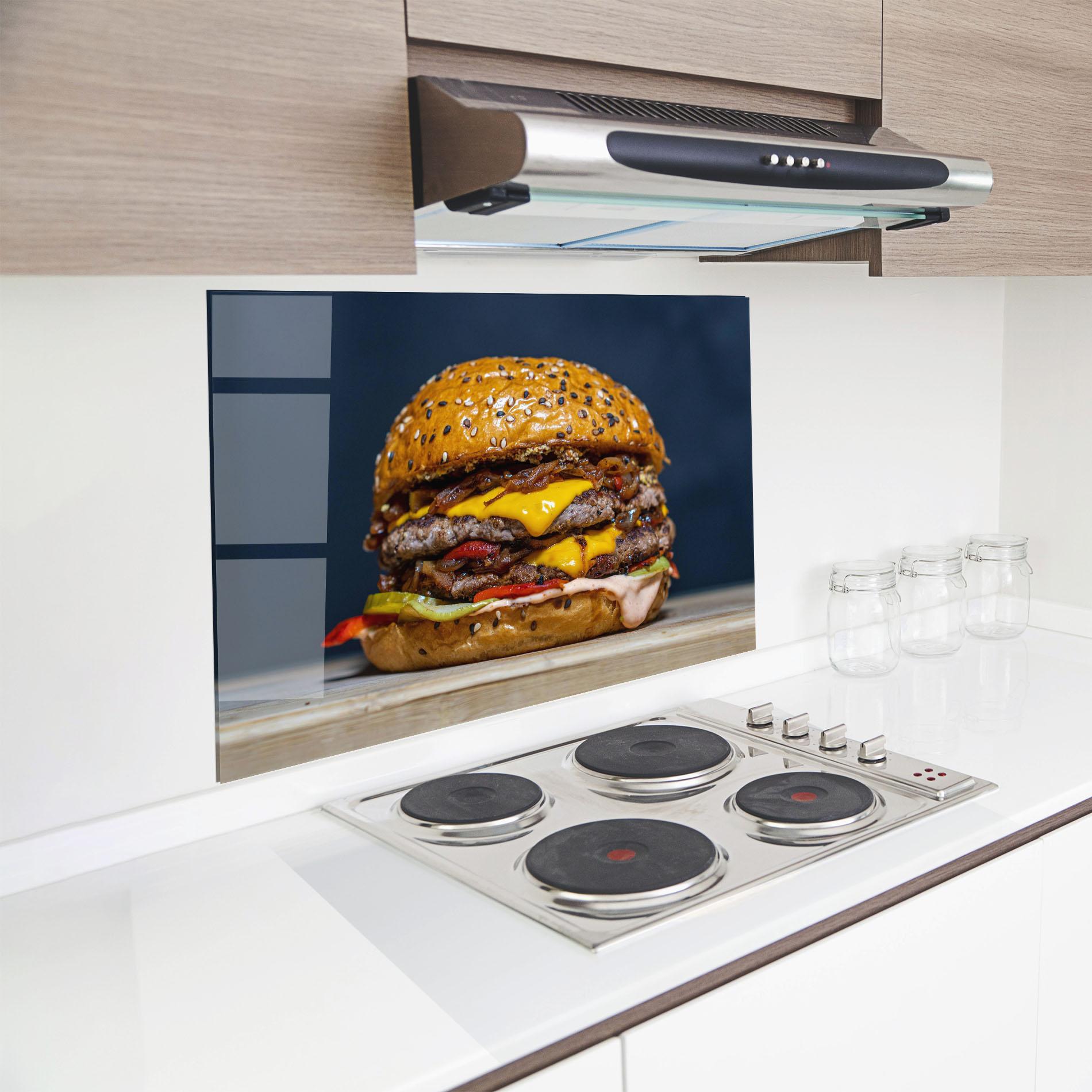 Konyhai üveg hátfal Tasty Hamburger mockup 8