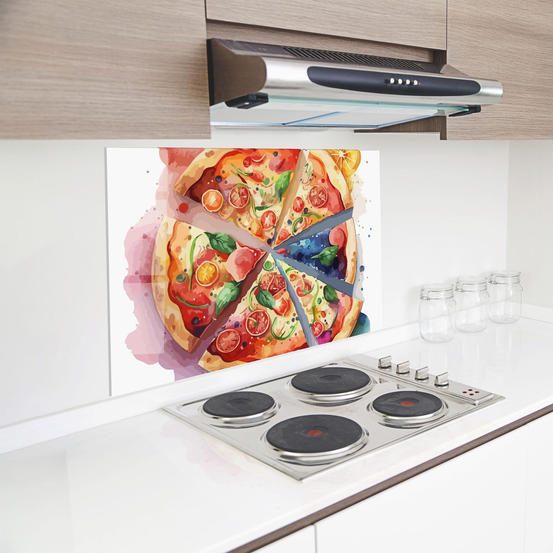 Konyhai üveg hátfal Watercolor Pizza mockup 8
