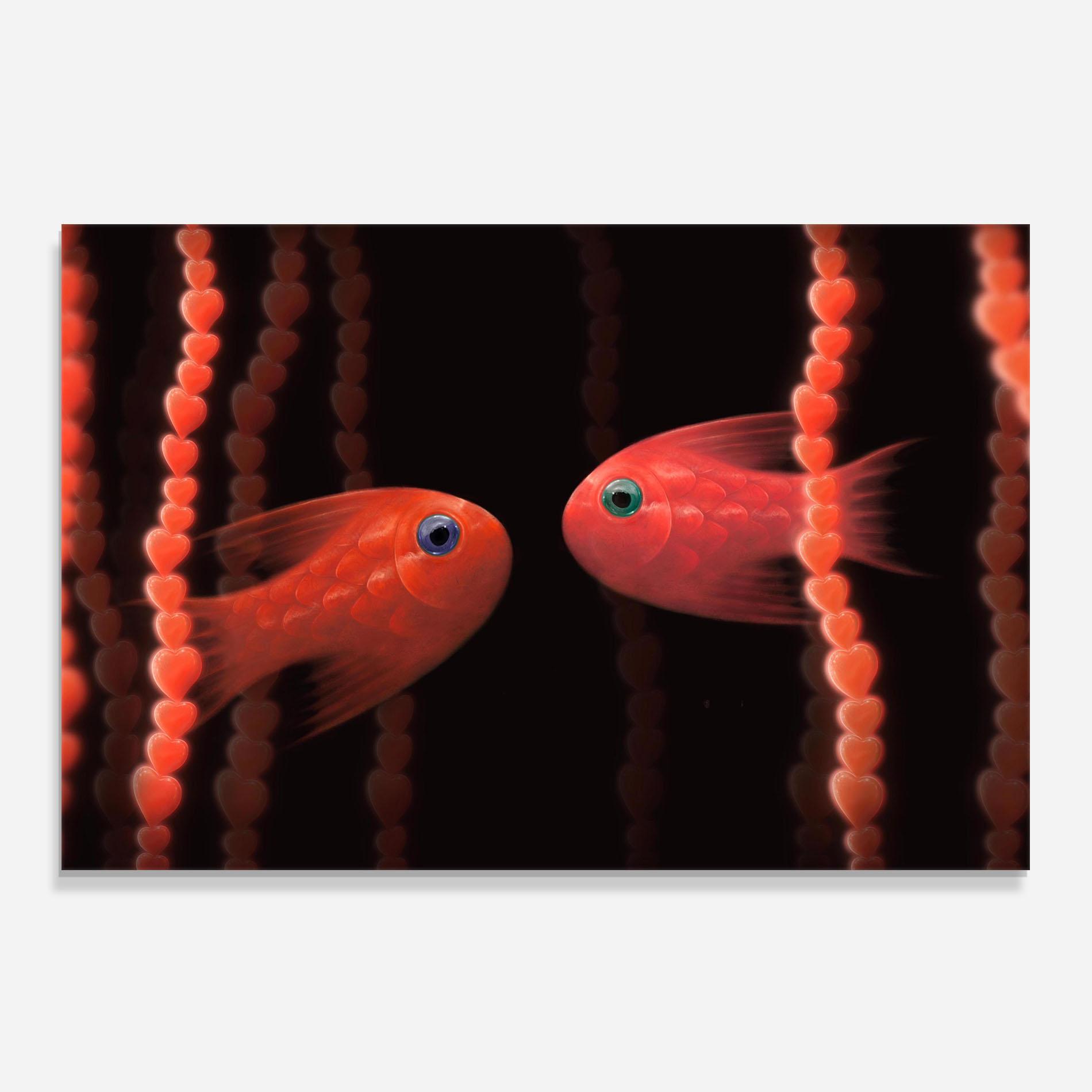 Konyhai üveg hátfal Orange Fish Heart mockup 0